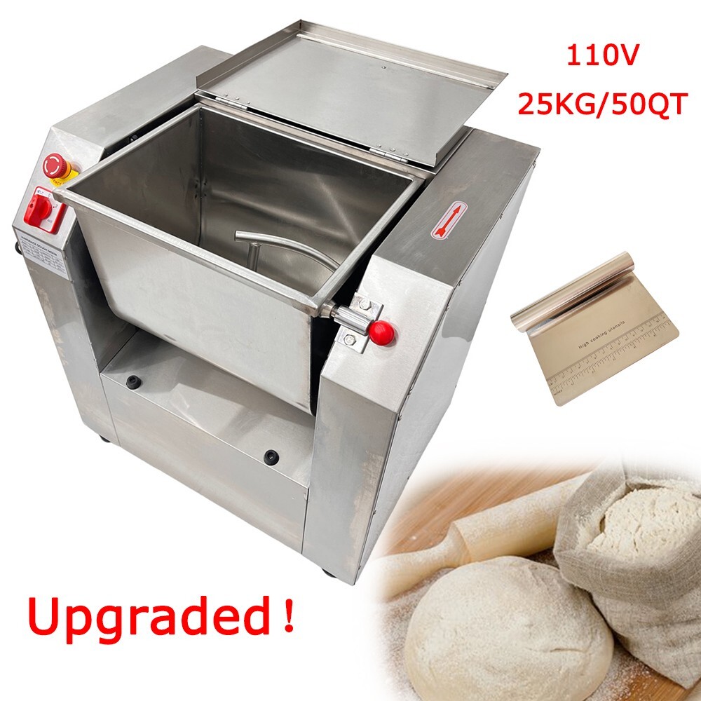 Upgraded! 25KG Commercial Dough Mixer 110V Food Mixer Flour Mixer 90° Tilt Bowl