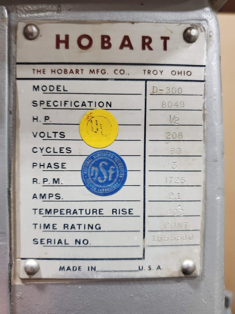 Hobart D-300 8049 30 Quart 3 Speed Commercial Restaurant Mixer 3Ph 208v NO BOWL