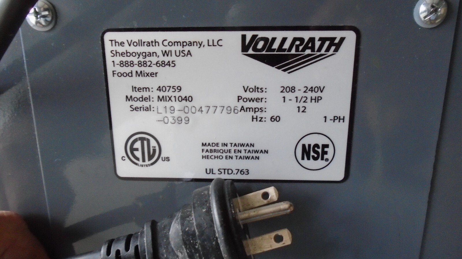 Vollrath 40759 40QT Stainless Steel Planetary Floor Mixer Belt Drive 3 Speed NEW
