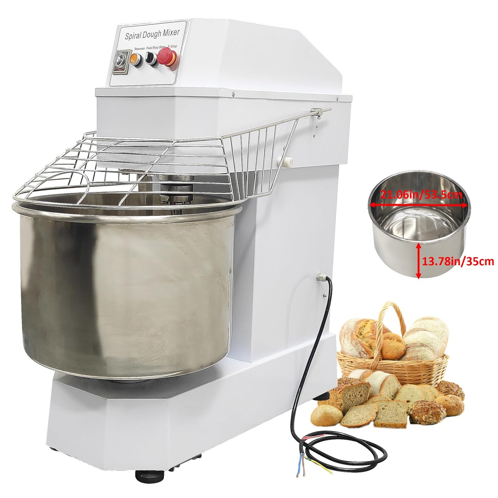 220V 3-Phase 80L Dough Spiral Stand Mixer Commercial Dual Speed Kneading Machine