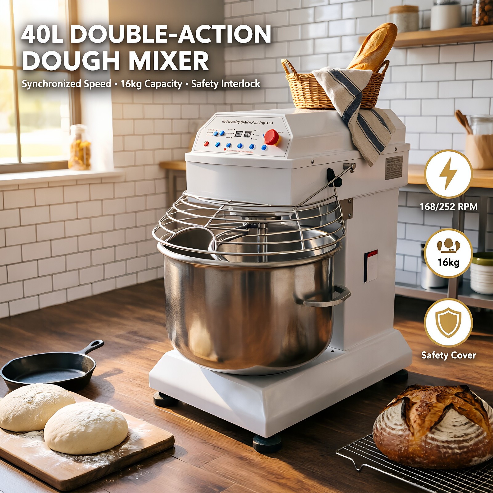 110V Commercial 40L Double-Act Dough Mixer Dual Rotating Dough Kneading Machine