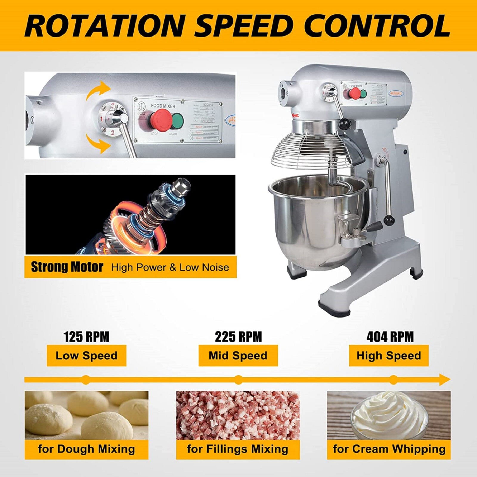 Hakka Commercial Food Mixer 20Qt Electric Dough Mixer Pizza Bakery 1100W