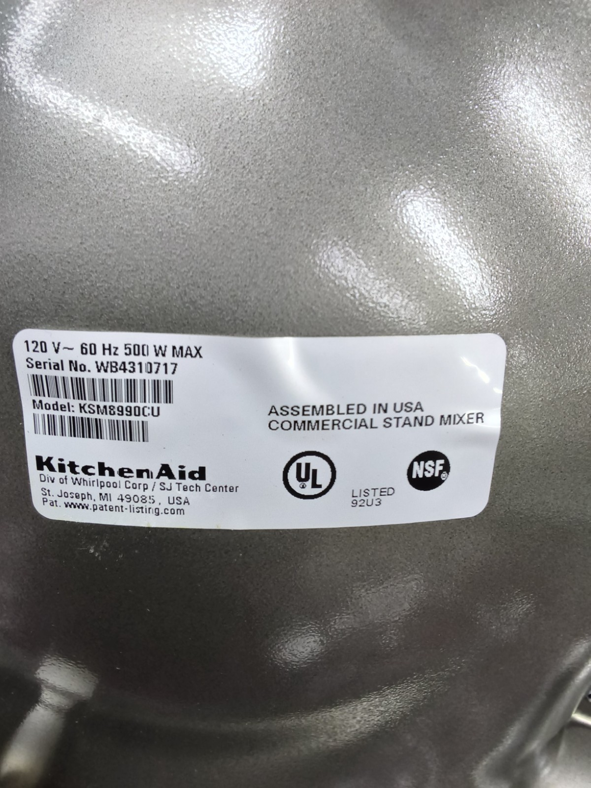 KITCHEN AID KSM8990CU COMMERCIAL 8 QT STAND MIXER