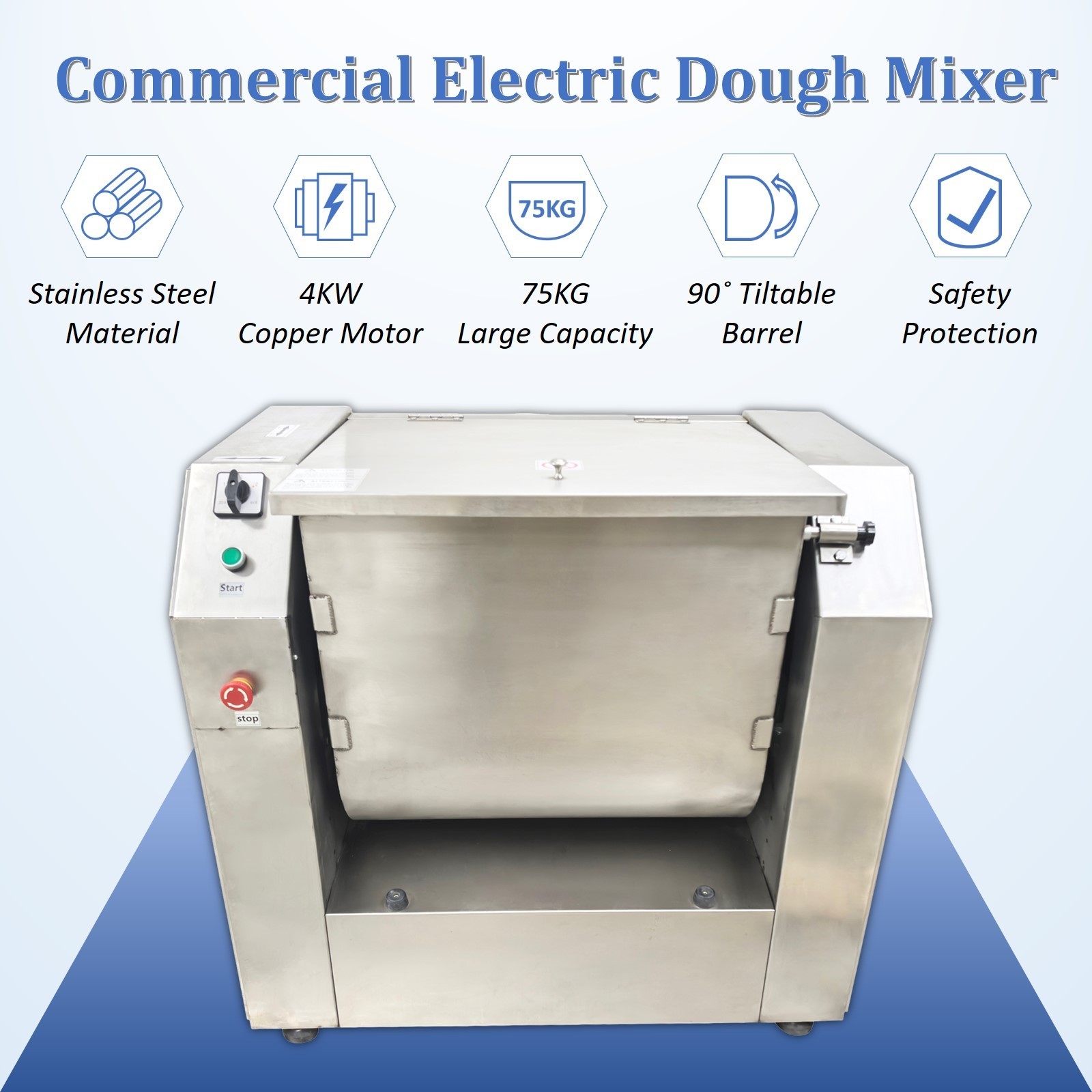 Upgrade 150QT Commercial Dough Mixer Flour Mixing Machine 220V 4KW Dough Blender