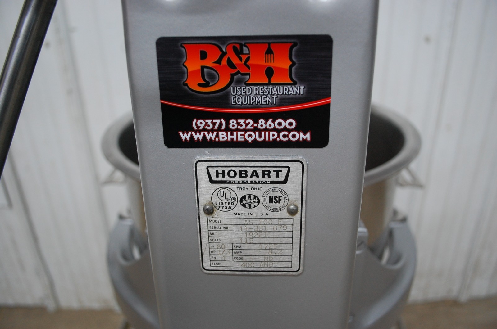 Hobart AS 200F 20 Qt Floor Mixer w/ Stainless Steel Bowl Flat Beater Dough Hook