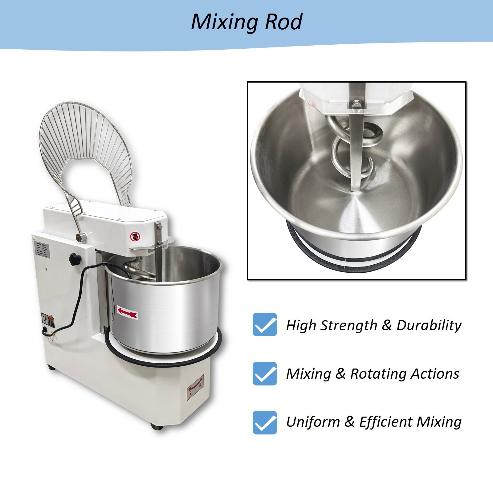 30L Commercial Food Mixer Machine 110V Spiral Dough Mixer with Detachable Bucket
