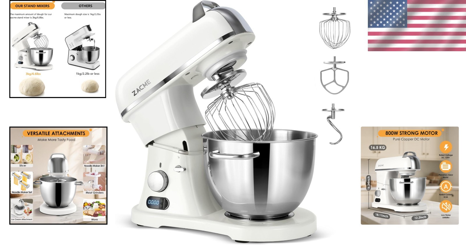 Quiet 8.4QT Commercial Mixer with Stainless Steel Bowl – Perfect for Bulk Baking