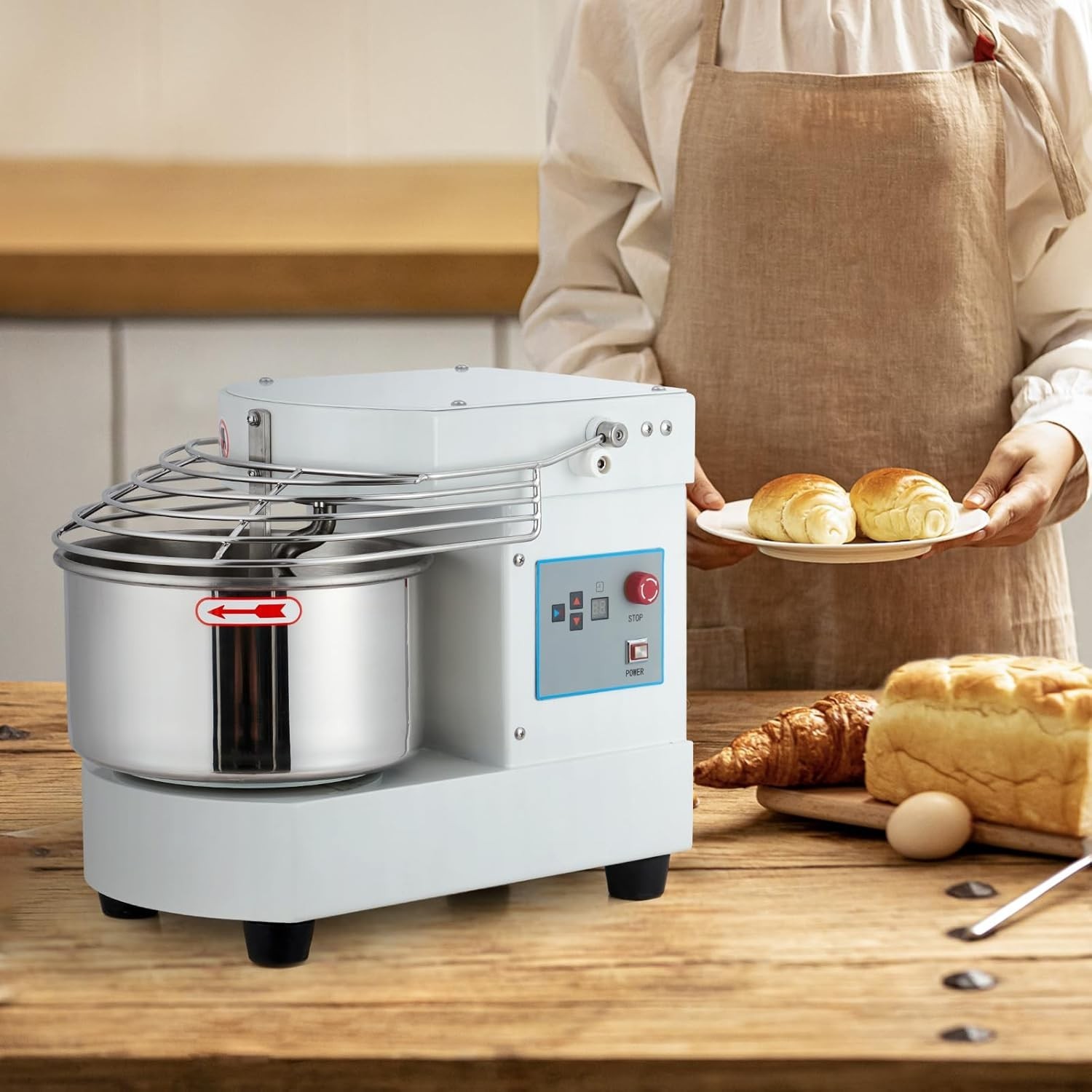 Commercial Food Mixer 10.5Qt Touch Screen Dough Mixer Timer 650W Dual Rotating