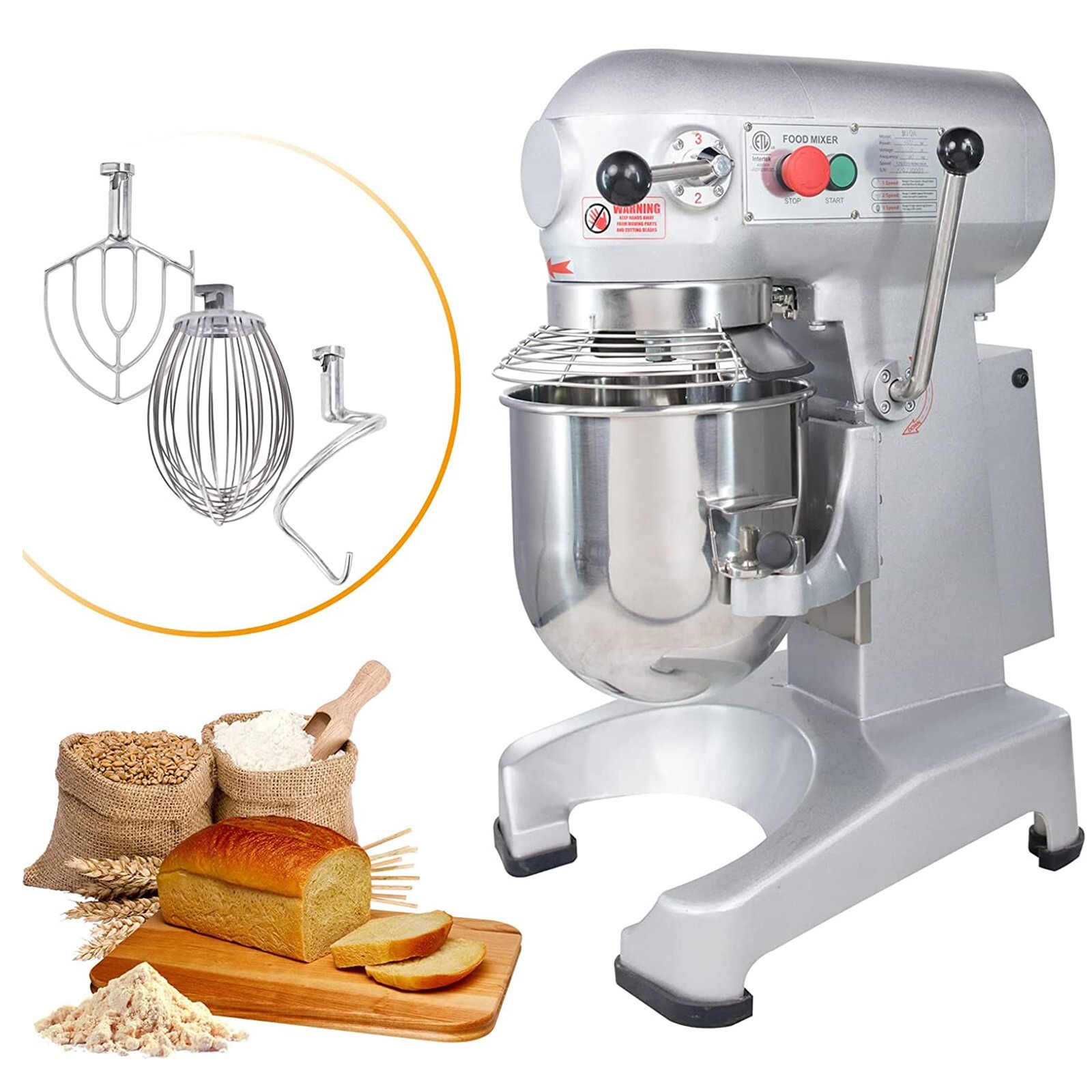 Hakka 10Qt Dough Food Mixer Commercial 400W Bakery Planetary Mixers 3 Funtion