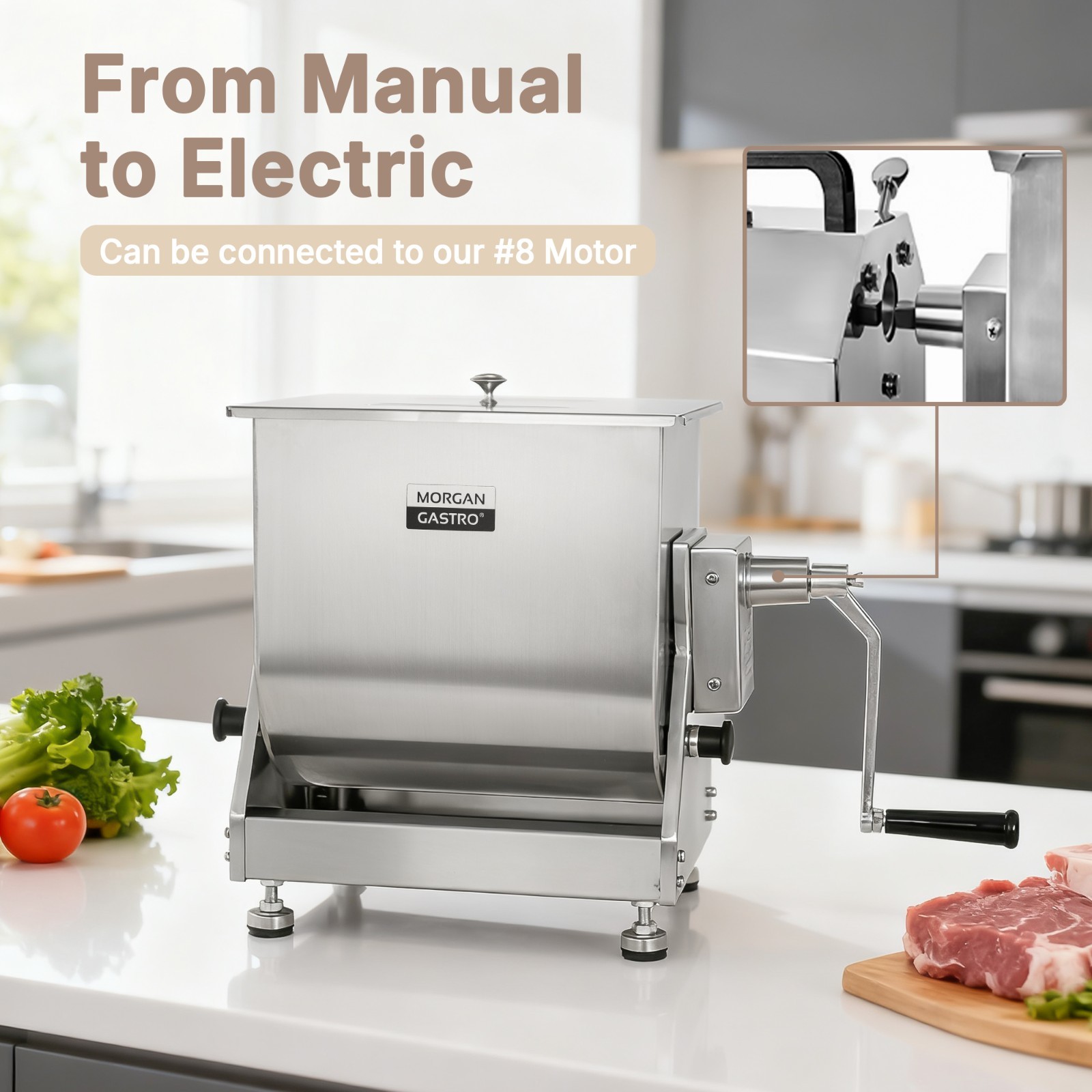 MorganGastro 30lbs Meat Mixer Manual Tilt Sausage Mixing Machine Stainless Steel