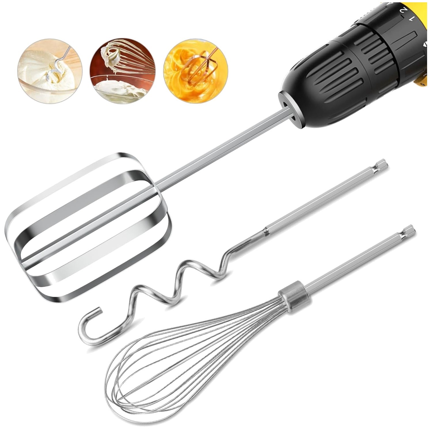 Mixer Accessories Set for Drills – 3-Piece Stainless Steel`/