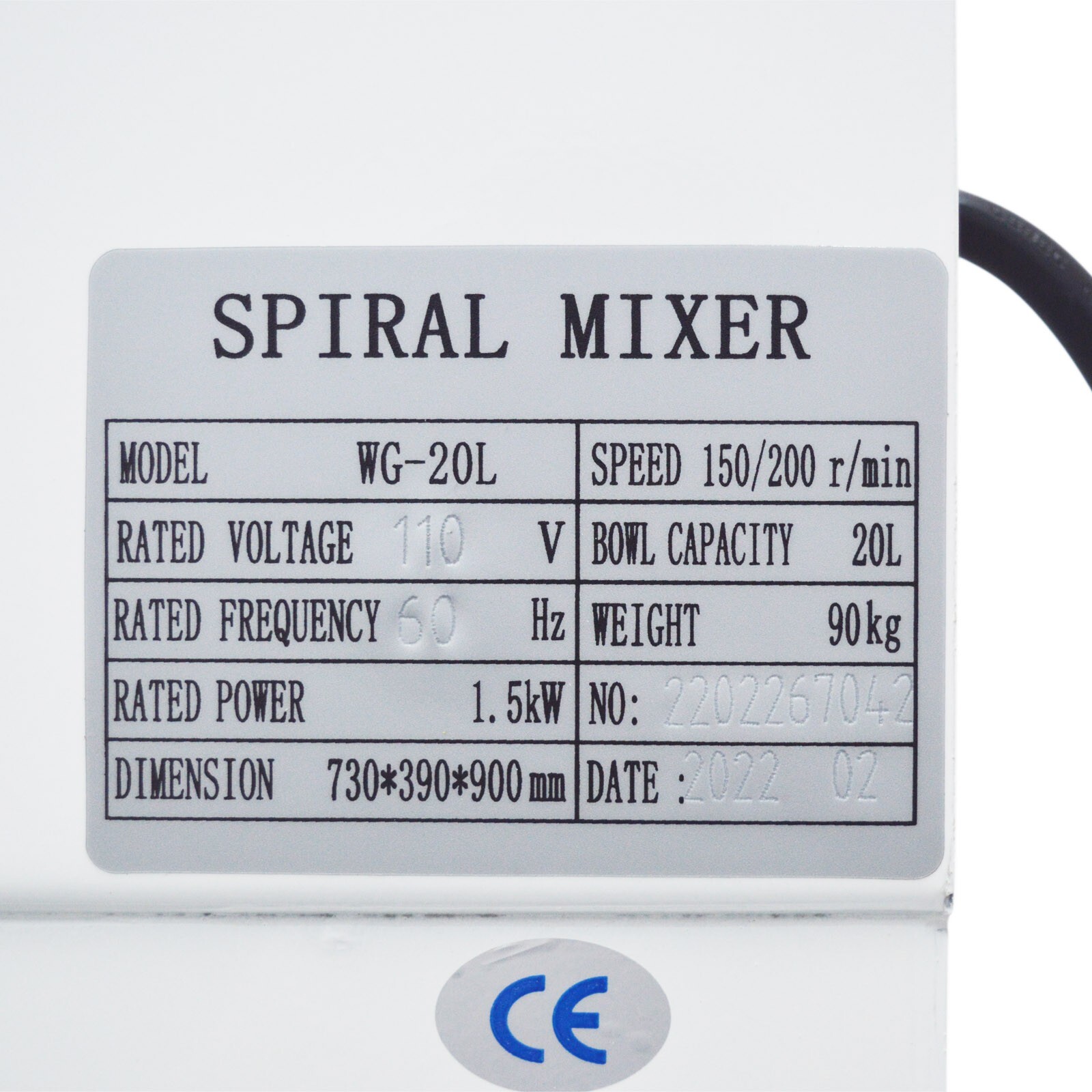110V 20L 2HP Dough Kneading Machine Food Mixer 150/200RPM Dual Speed Timer