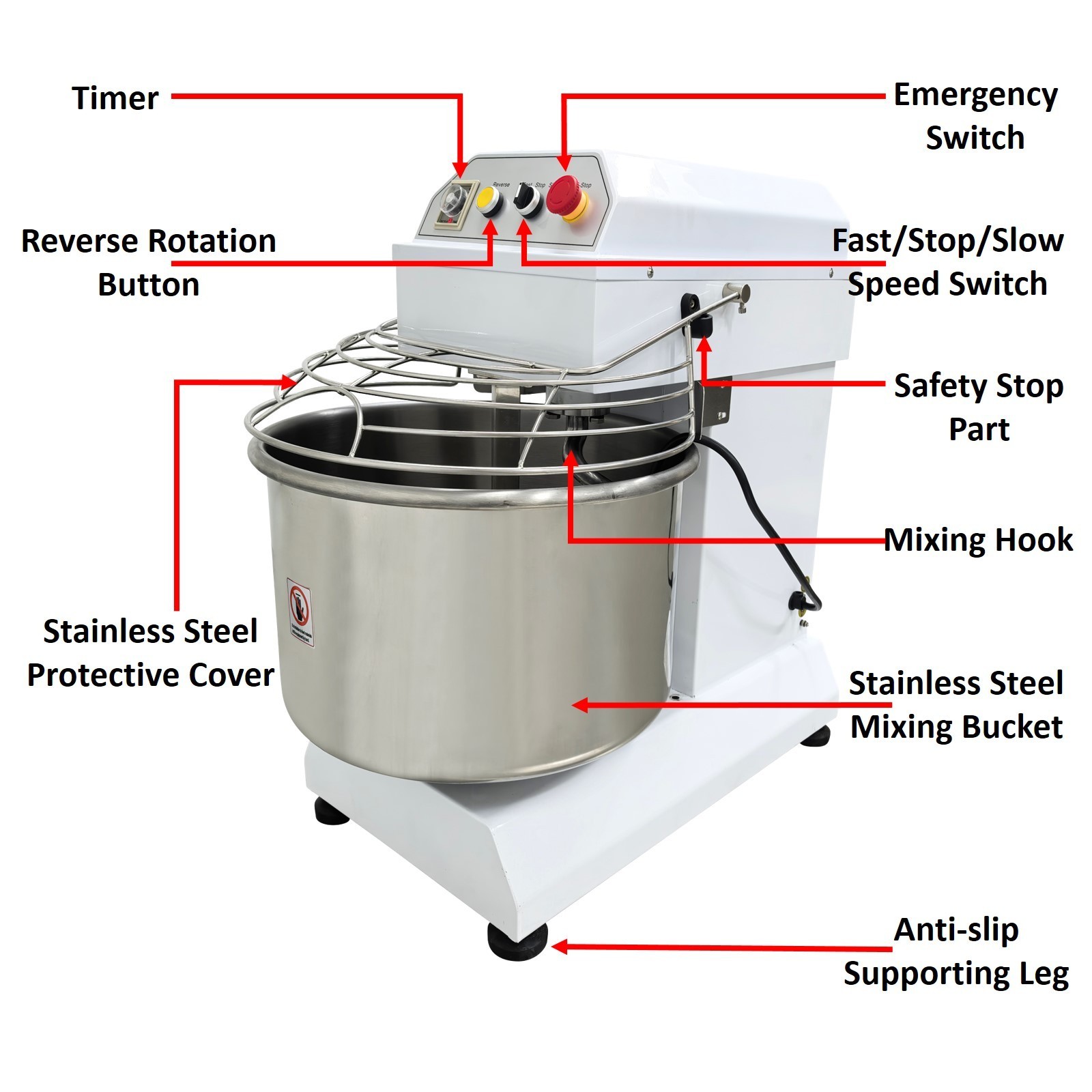 40L 110V Dough Mixer Food Mixer Stand Mixer Double-Speed for Bakery Pizza Bread