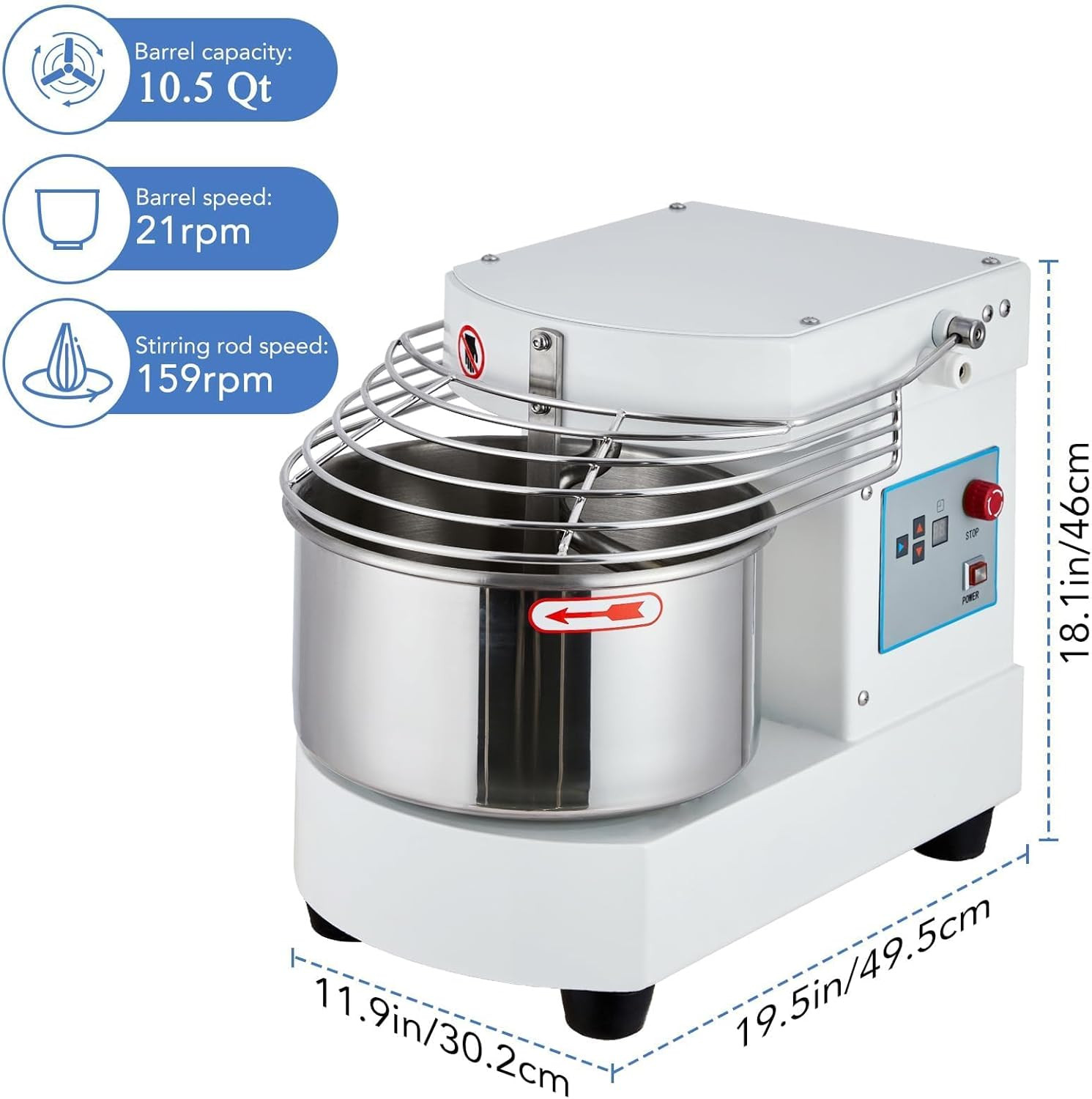 10.5 Qt Commercial Food Mixer，110V 650W Dual-Rotation Dough Kneading Machine wit