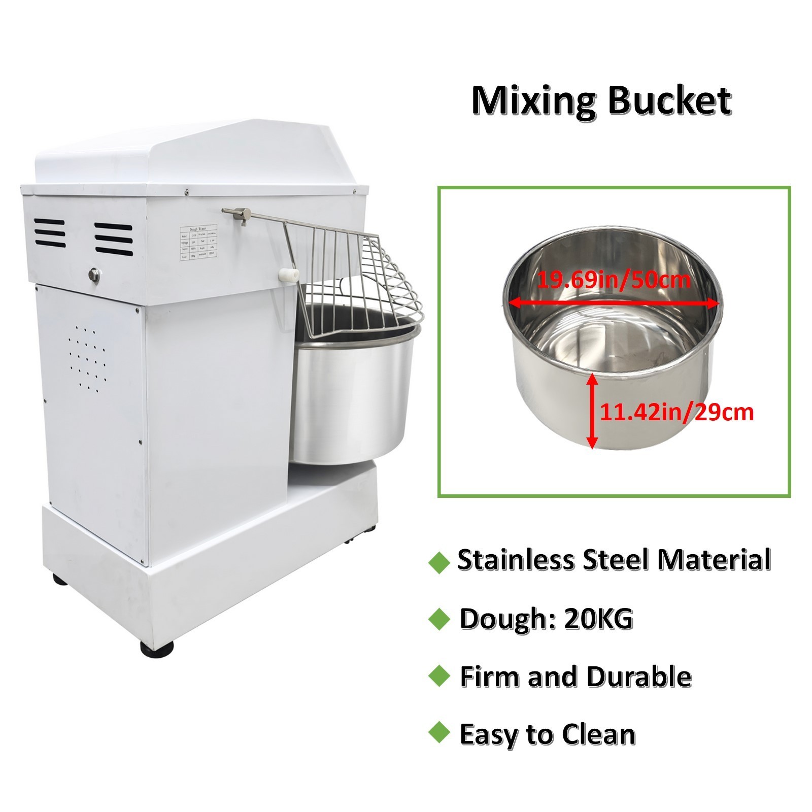 Commercial Electric Flour Mixer Machine 50QT Dual-Speed Spiral Dough Mixer 220V