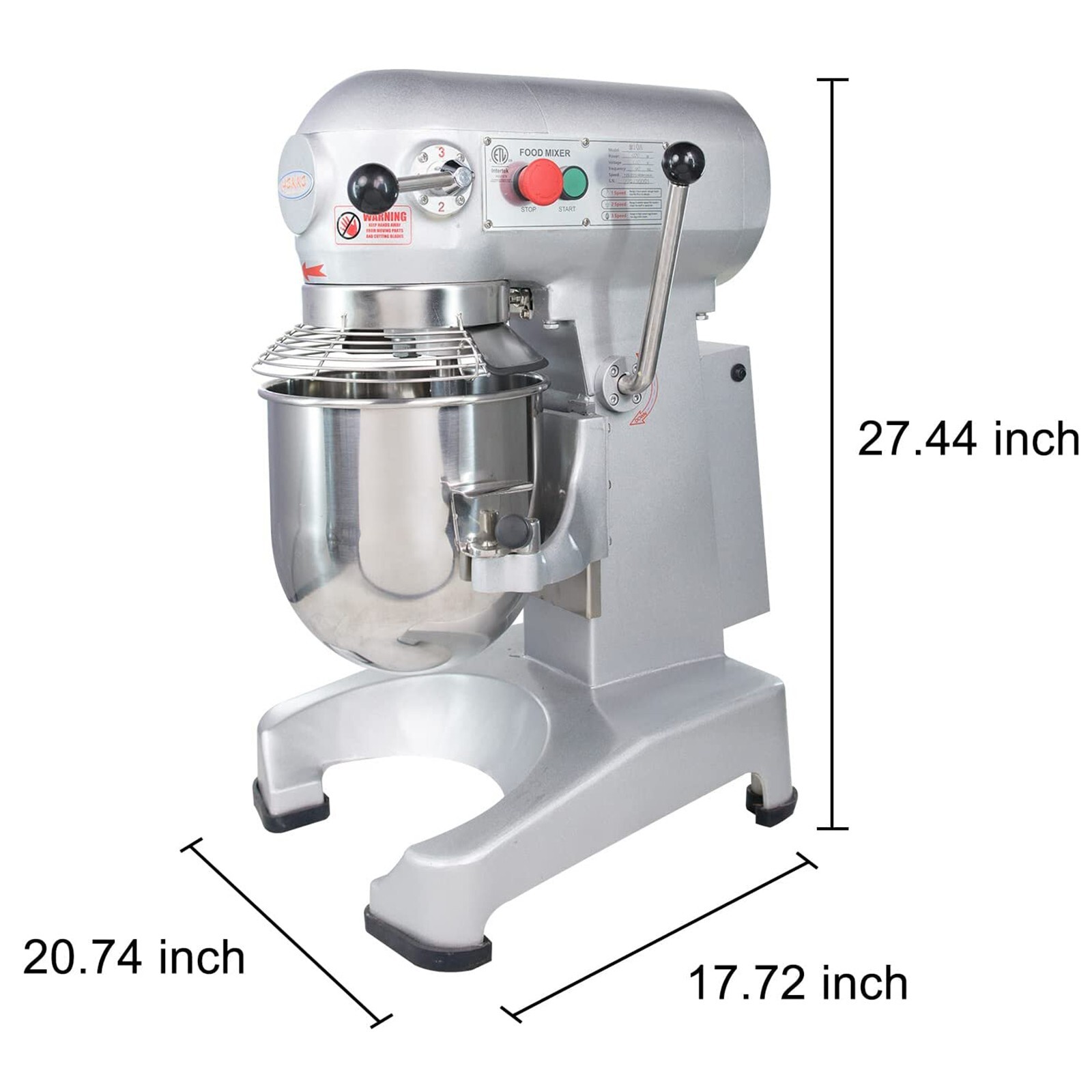 Hakka 10Qt Dough Food Mixer Commercial 400W Bakery Planetary Mixers 3 Funtion