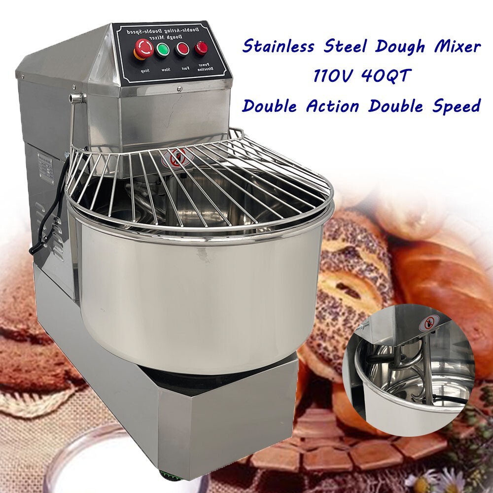 40QT Stainless Steel Commercial Food Mixer 110V 1800W Dough Mixer Spiral Mixer