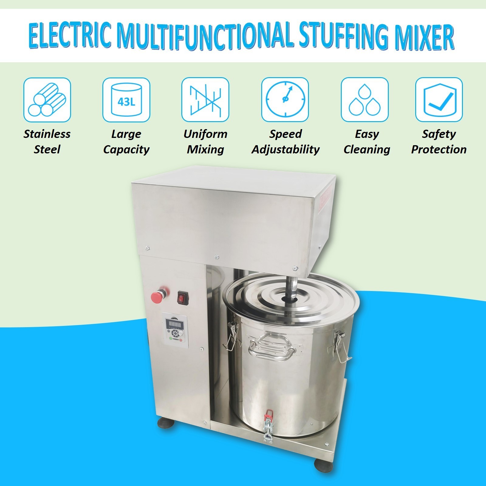 220V 43L Commercial Electric Stuffing Mixer for Meat Vegetable Stuffing, Sauce