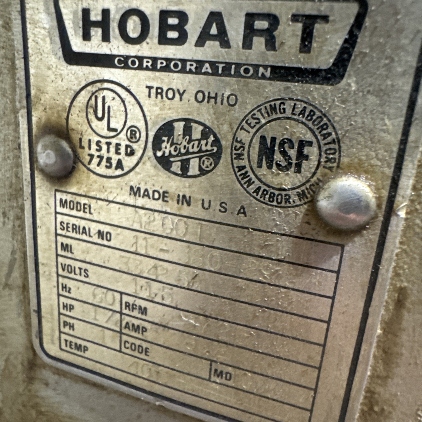 Hobart A-200T 20 qt Commercial Dough Mixer With Bowl 3 Speed Timer