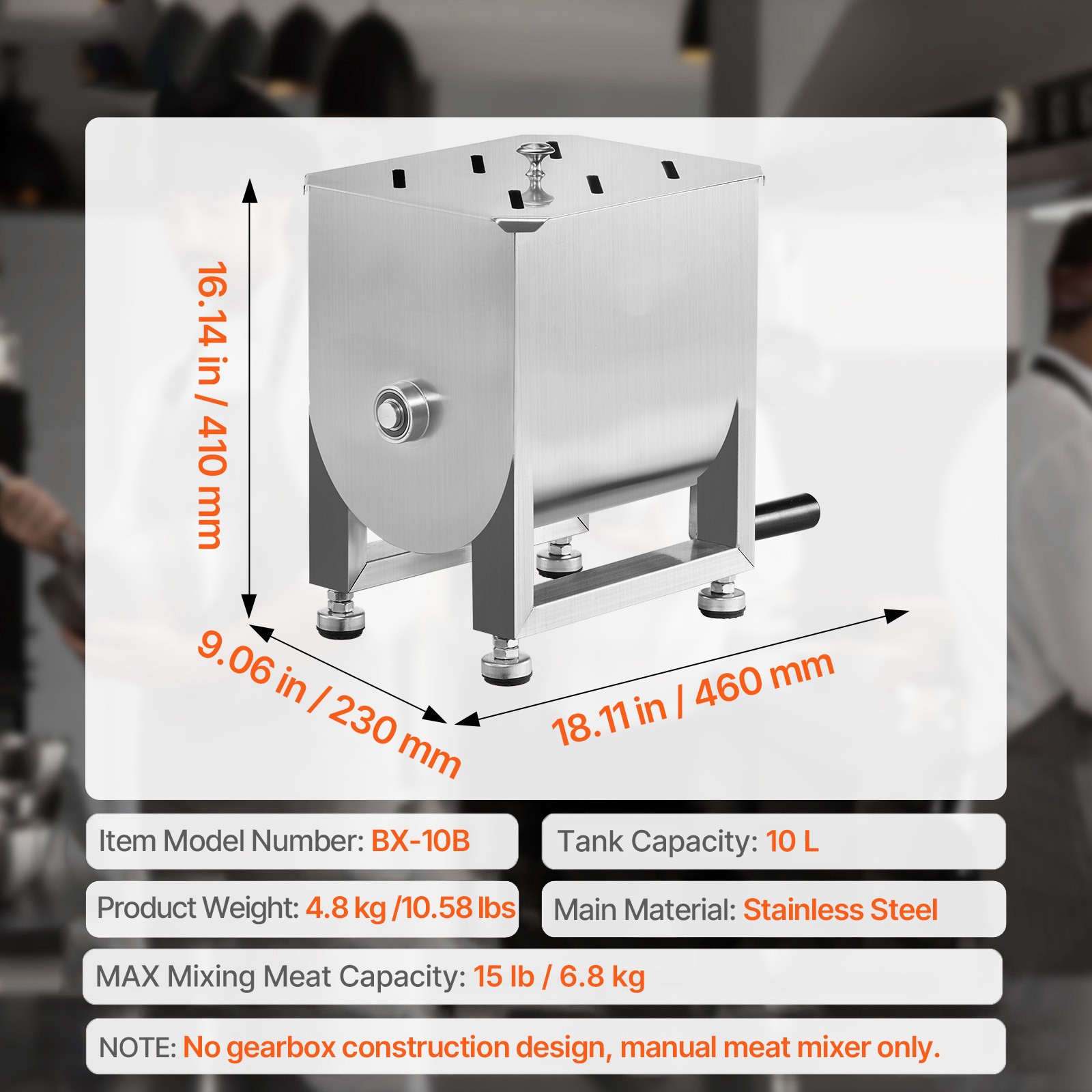 Manual Meat Mixer 15LB Fixed Tank Mixing Max Hand Meat Sausage Mixer Machine