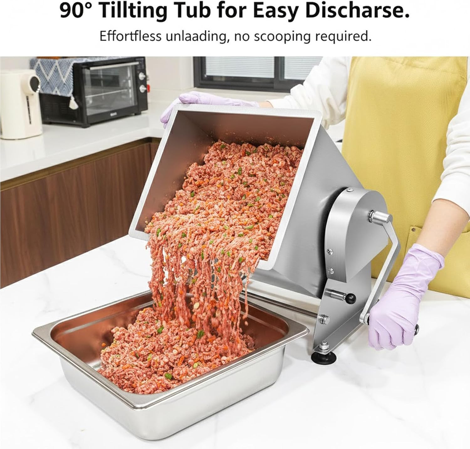 Manual Tilting Meat Mixer, 35 Lb / 6 Gallon Capacity, Stainless Steel Sausage St