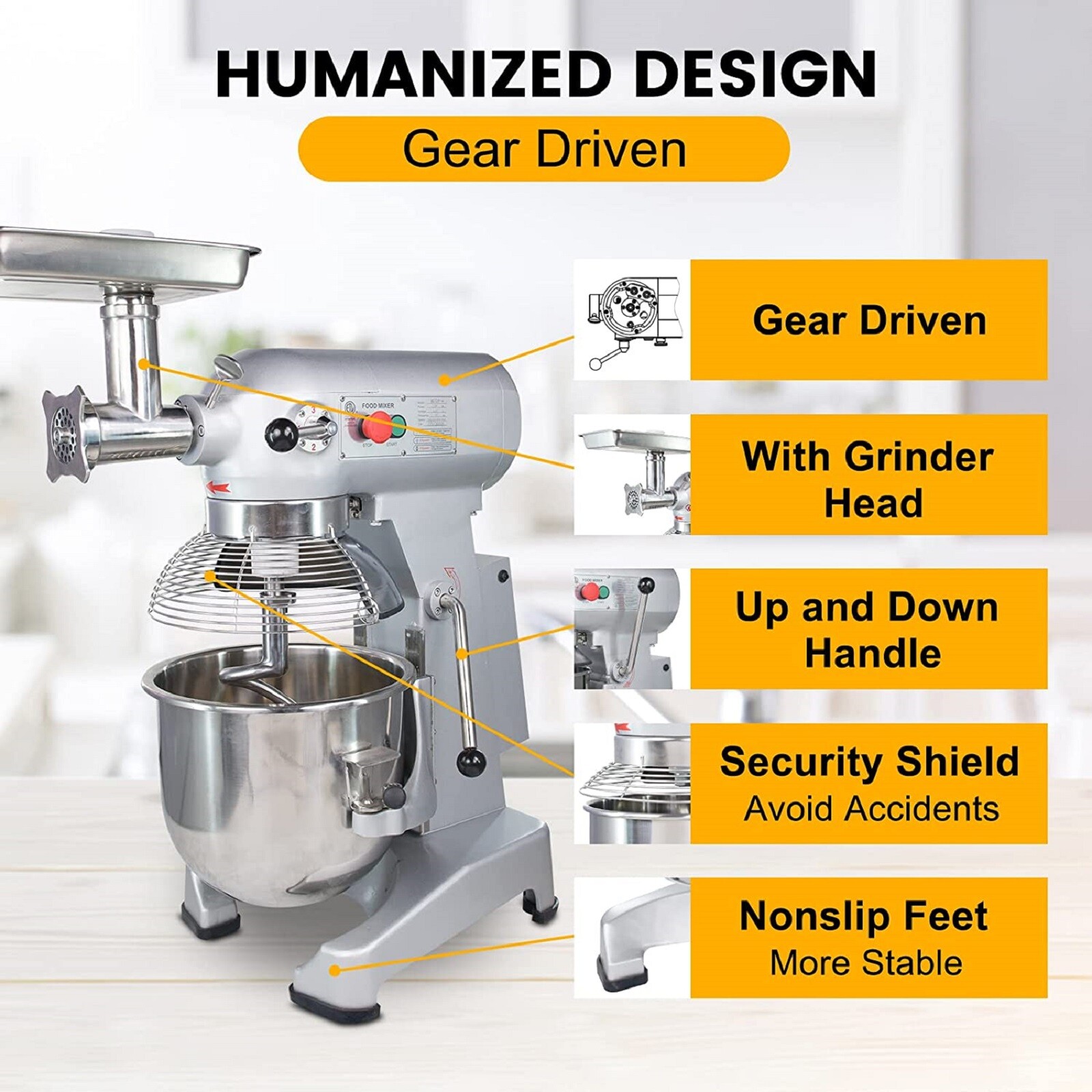 Hakka Commercial Food Mixer 20Qt Electric Dough Mixer Pizza Bakery 1100W