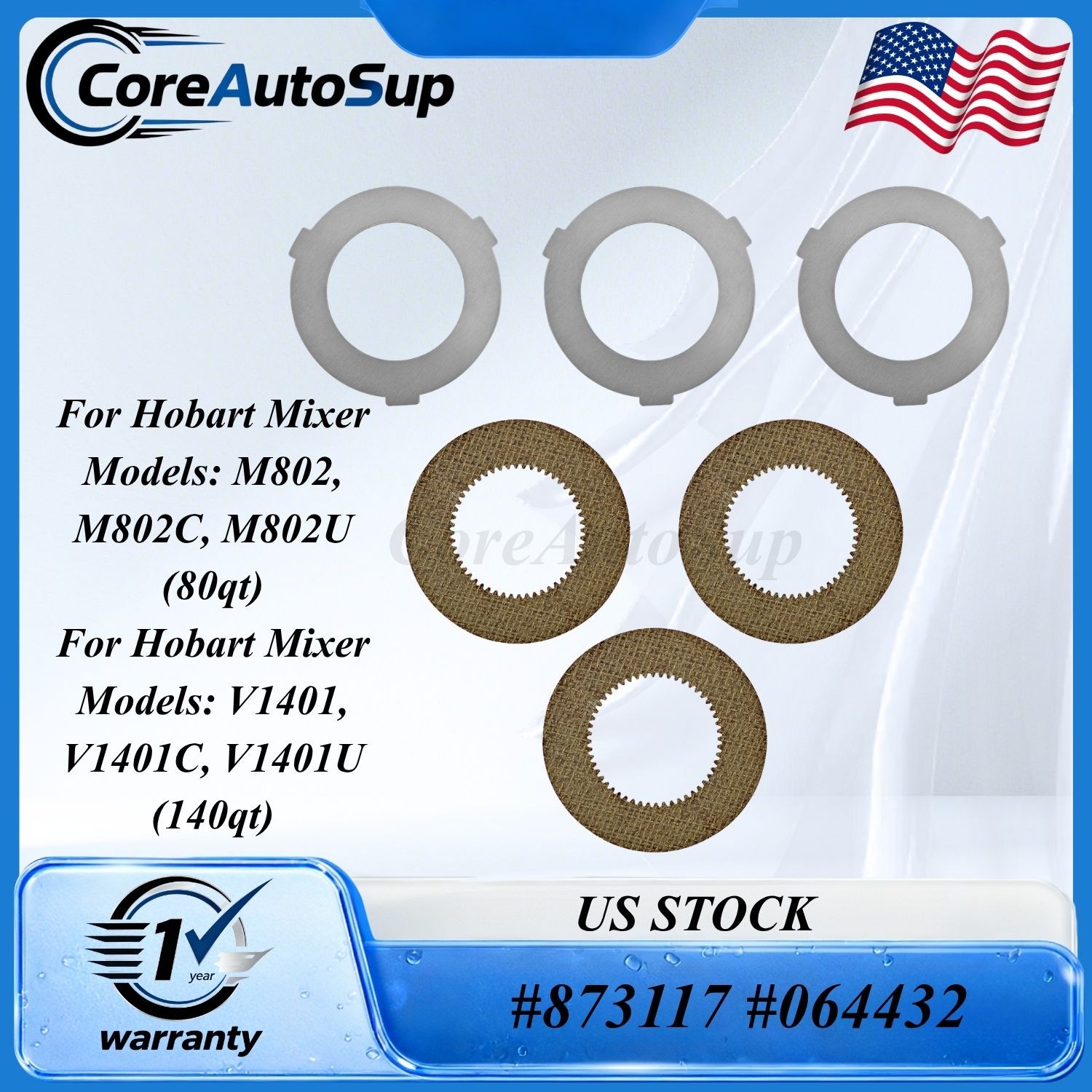 For Hobart Mixer M802 & V1401 873117 064432 6PCS Inner+Outer Clutch Disc Kit
