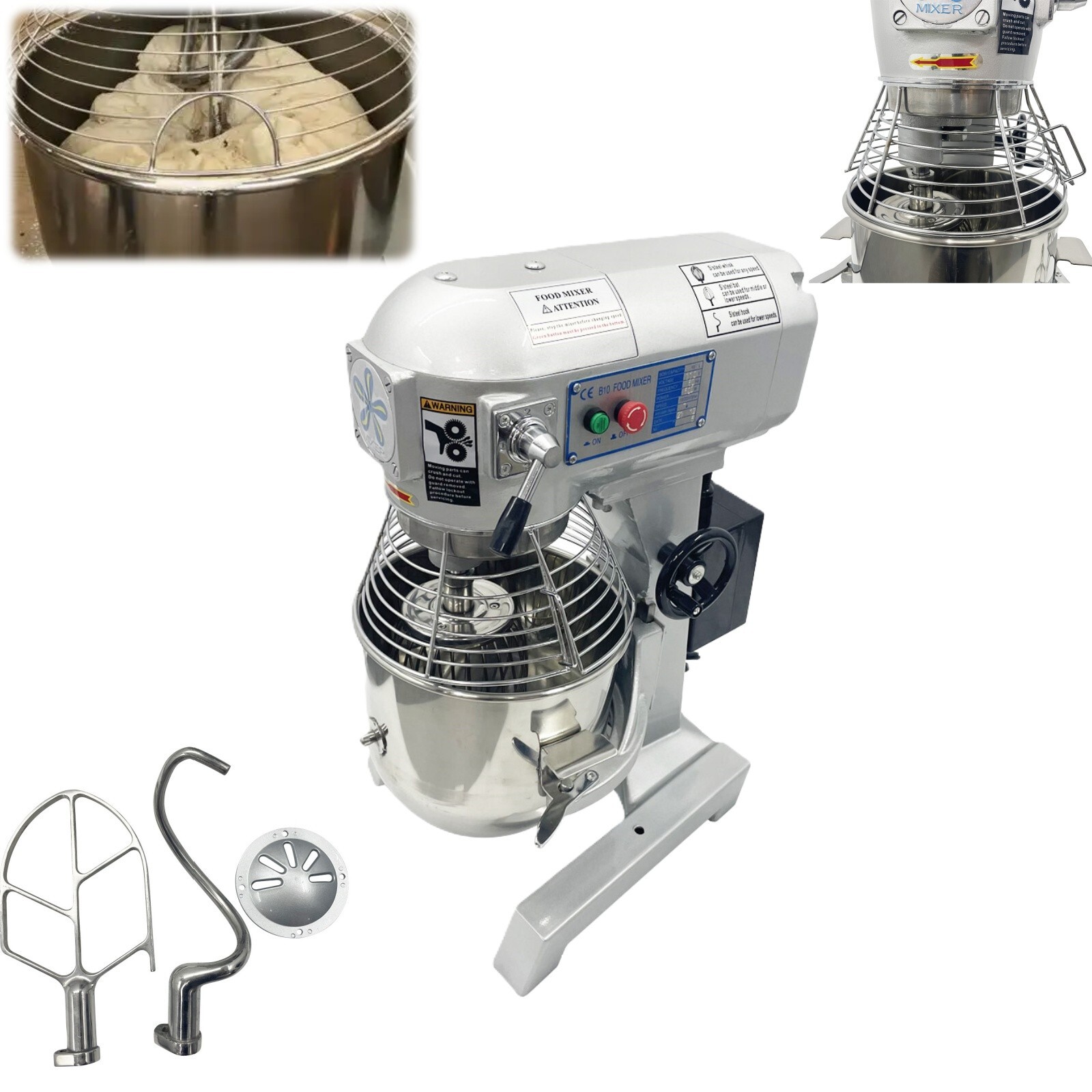110V Dough Mixer Commercial Mixer Flour Mixer with Emergency Stop 450W 10L