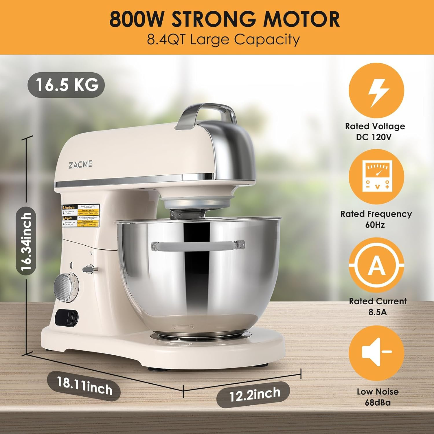 8.4QT Commercial Stand Mixer 800W with NSF Certified and Aluminum Die Casting, M