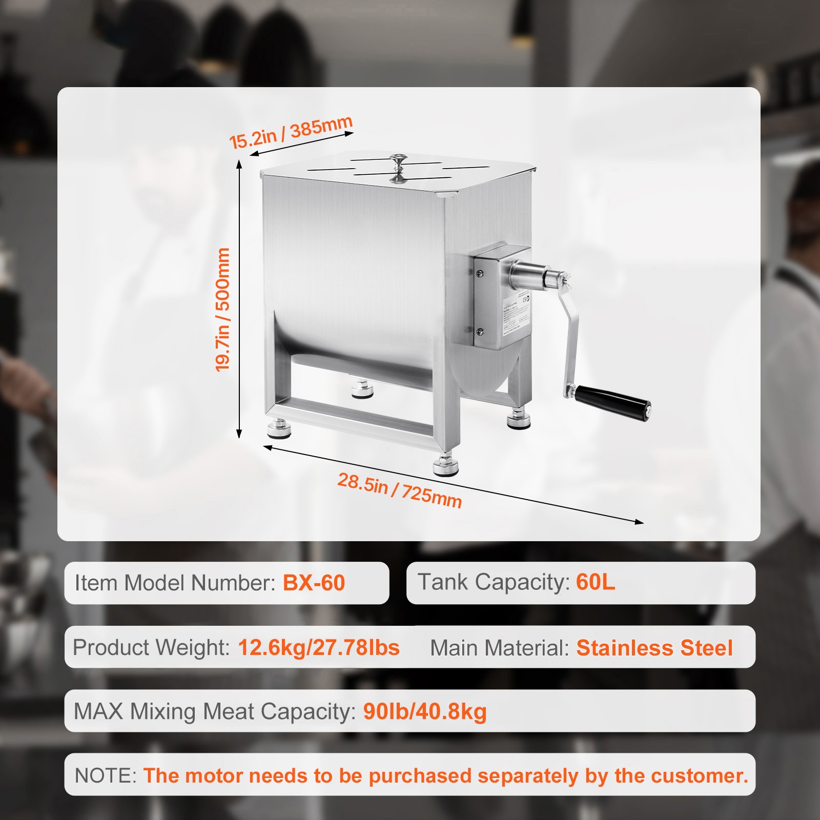 Commercial Manual Meat Mixer 120lb Hand Food Sausage Mixing Machine Stainless