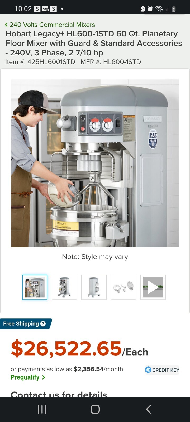 Hobart 60 Qt. Planetary Floor Mixer with Guard & Standard Accessories, 240V/3ph