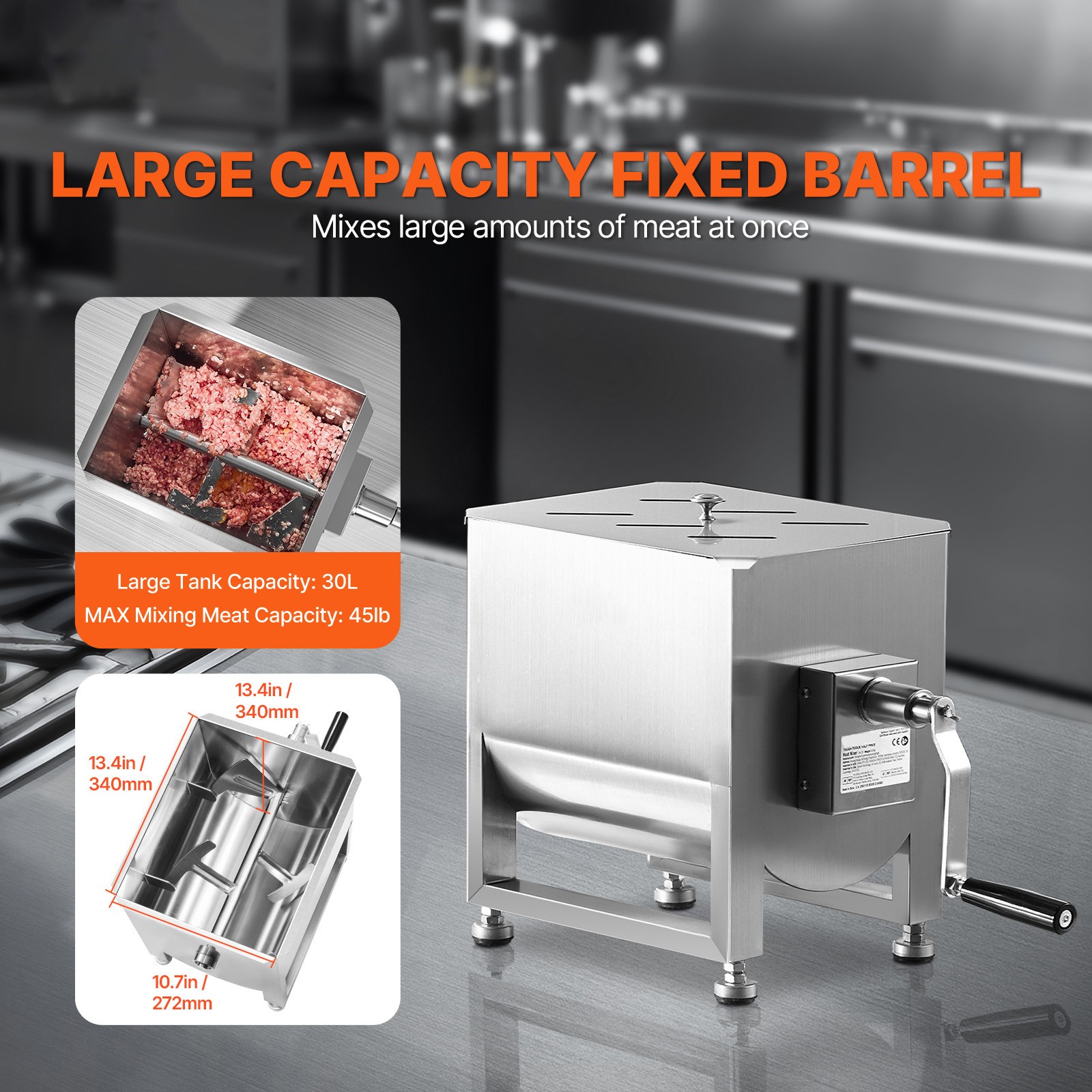 Commercial Manual Meat Mixer 60LB Meat Sausage Hand Mixing Machine Stainless
