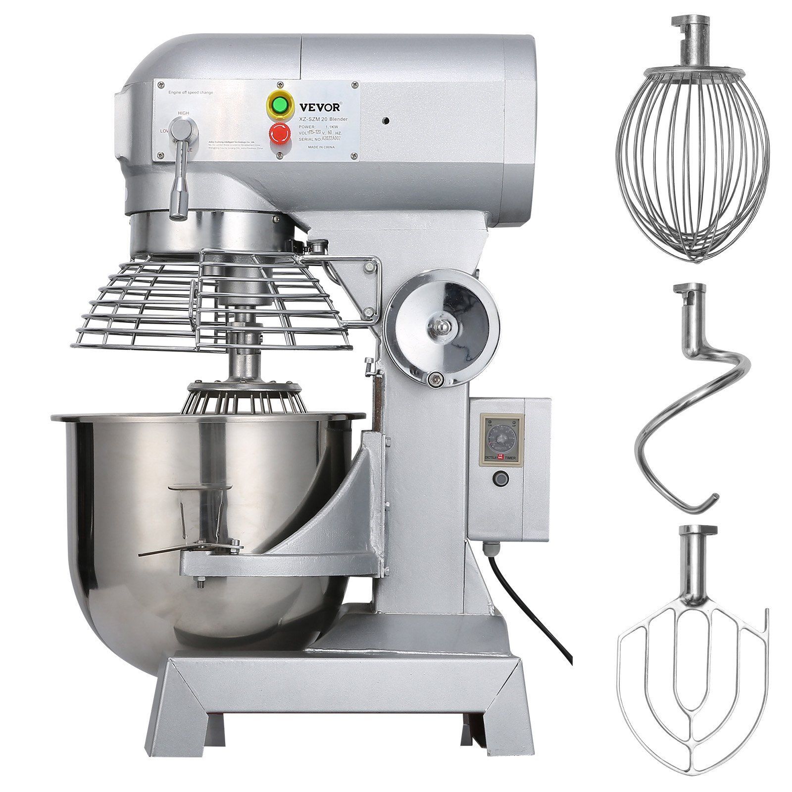 15QT Commercial Mixer 600W 3-Speed Adjustable with Stainless Steel Bowl