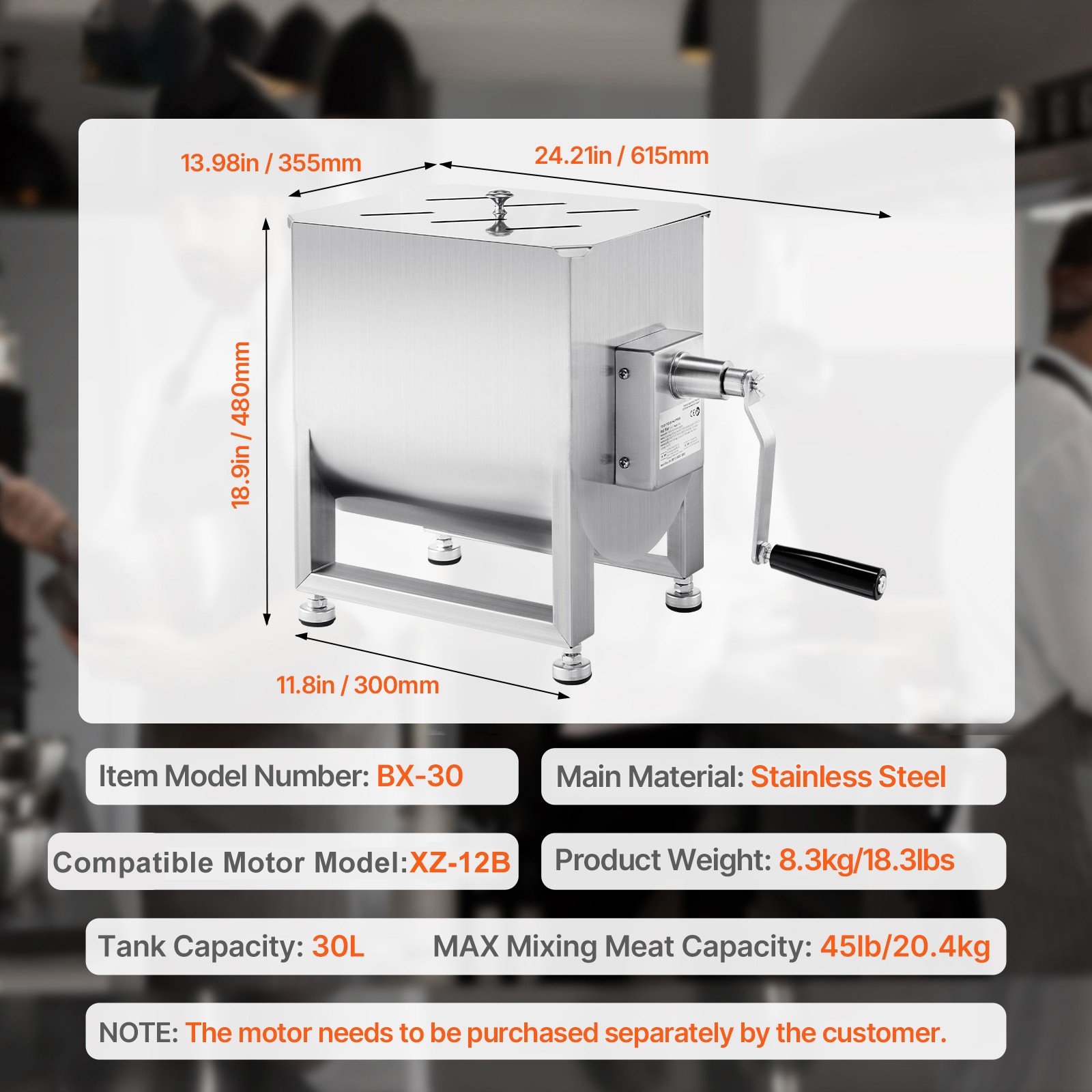 Commercial Manual Meat Mixer 60LB Meat Sausage Hand Mixing Machine Stainless
