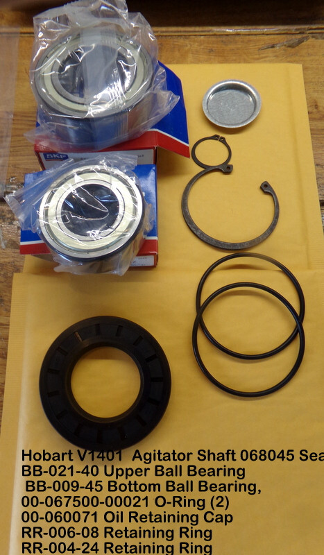 Hobart V1401 Agitator Shaft 00-068045 Seal BB-021-40 Upper Ball Bearing Agitato
