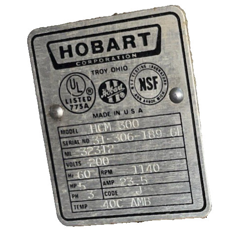 Hobart HCM-300 30Qt **TESTED** WORKING WITH BLADE PICTURED SN: 31-306-189-GD