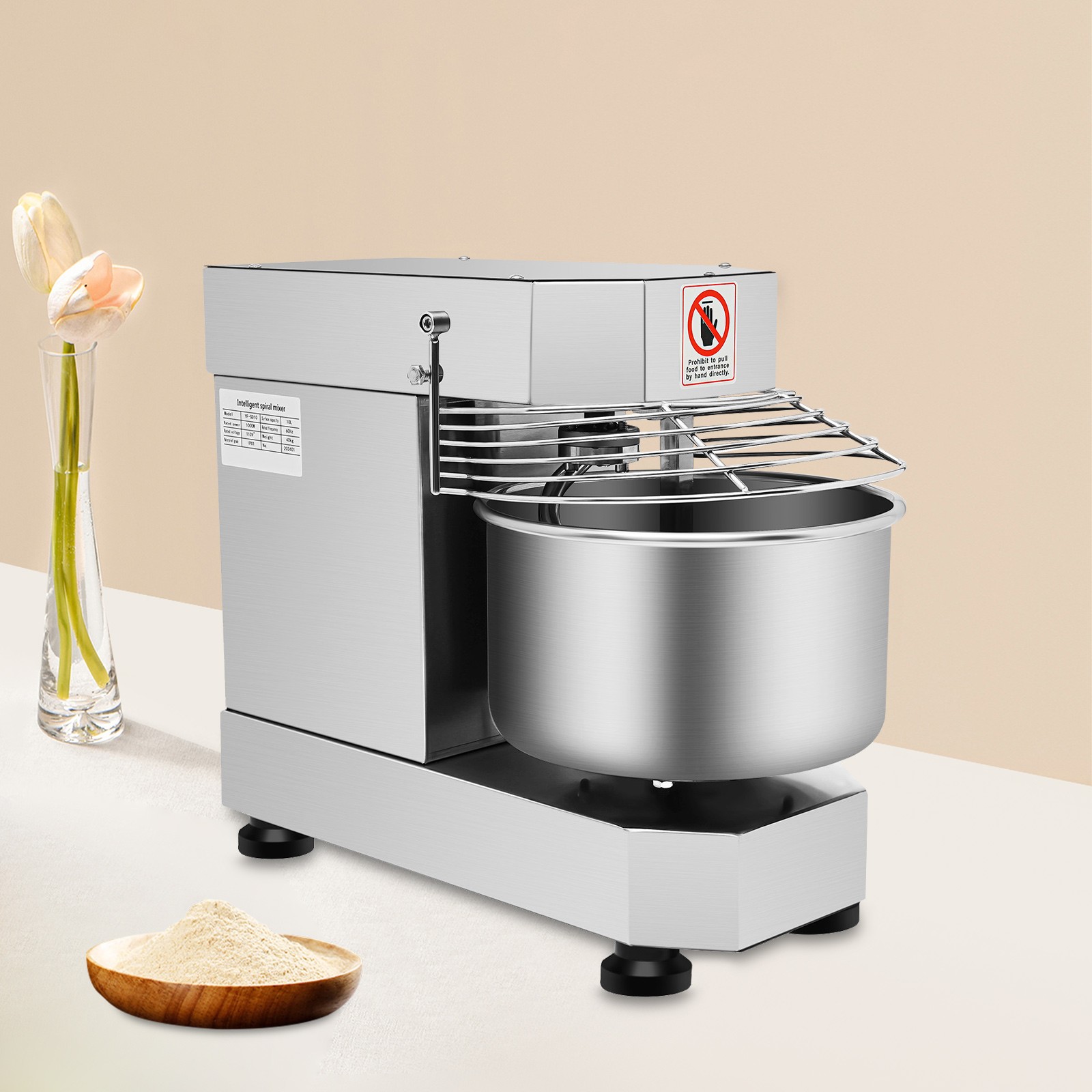 2.6 Gal Dough Kneader 750W Spiral Mixer 110V Stainless Steel