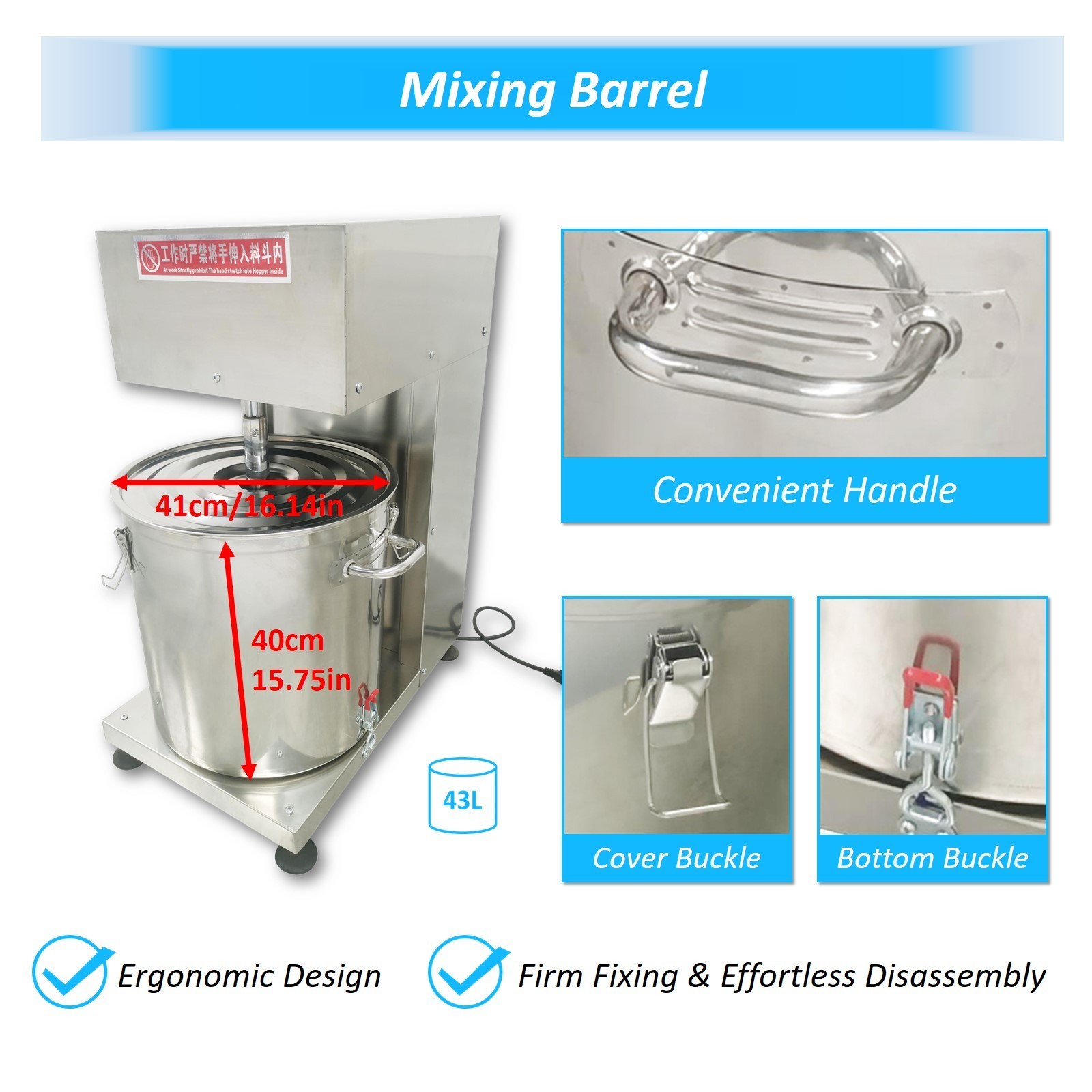 43L Commercial Stuffing Mixer Stainless Steel Electric Meat Vegetable Mixer