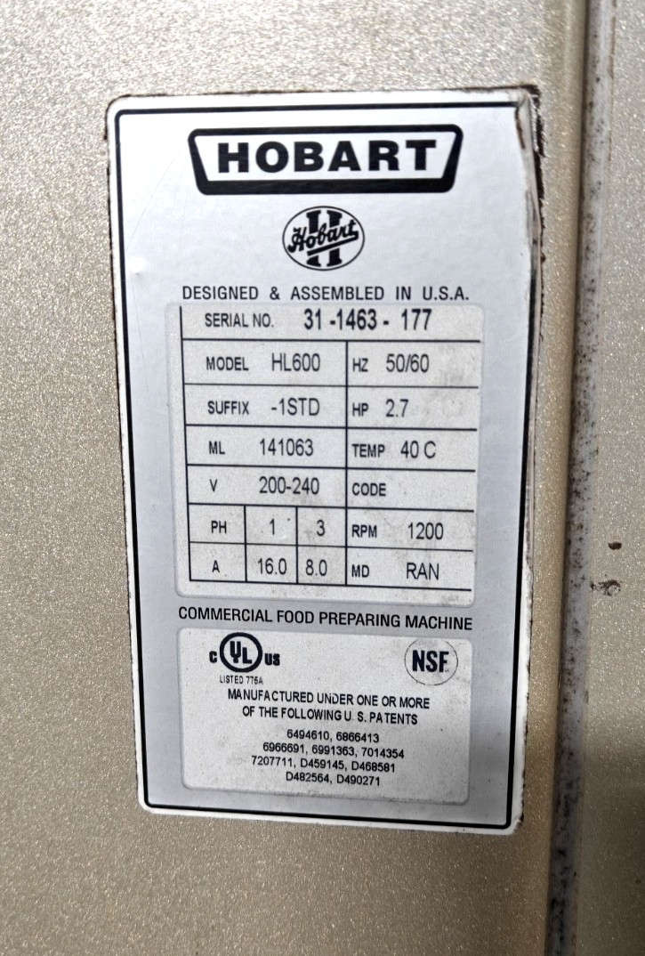 HOBART LEGACY HL600 60Qt dough mixer 1STD WITH ATTACHMENT ( CHECK DISCRIPTION)
