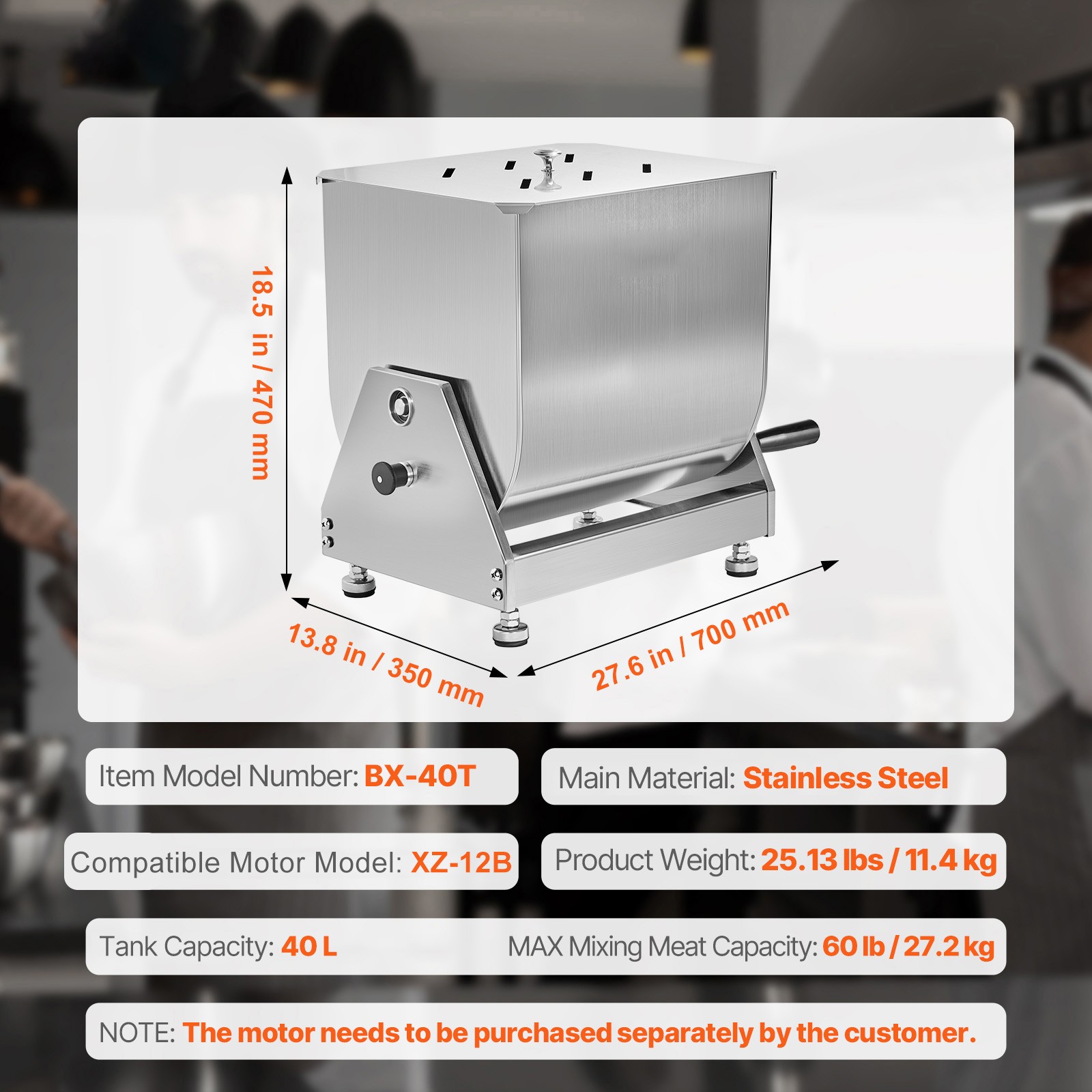 Uimoso Manual Meat Mixer 40L Tilt Tank Mixing Max 60LB for Meat Sausage Mixer