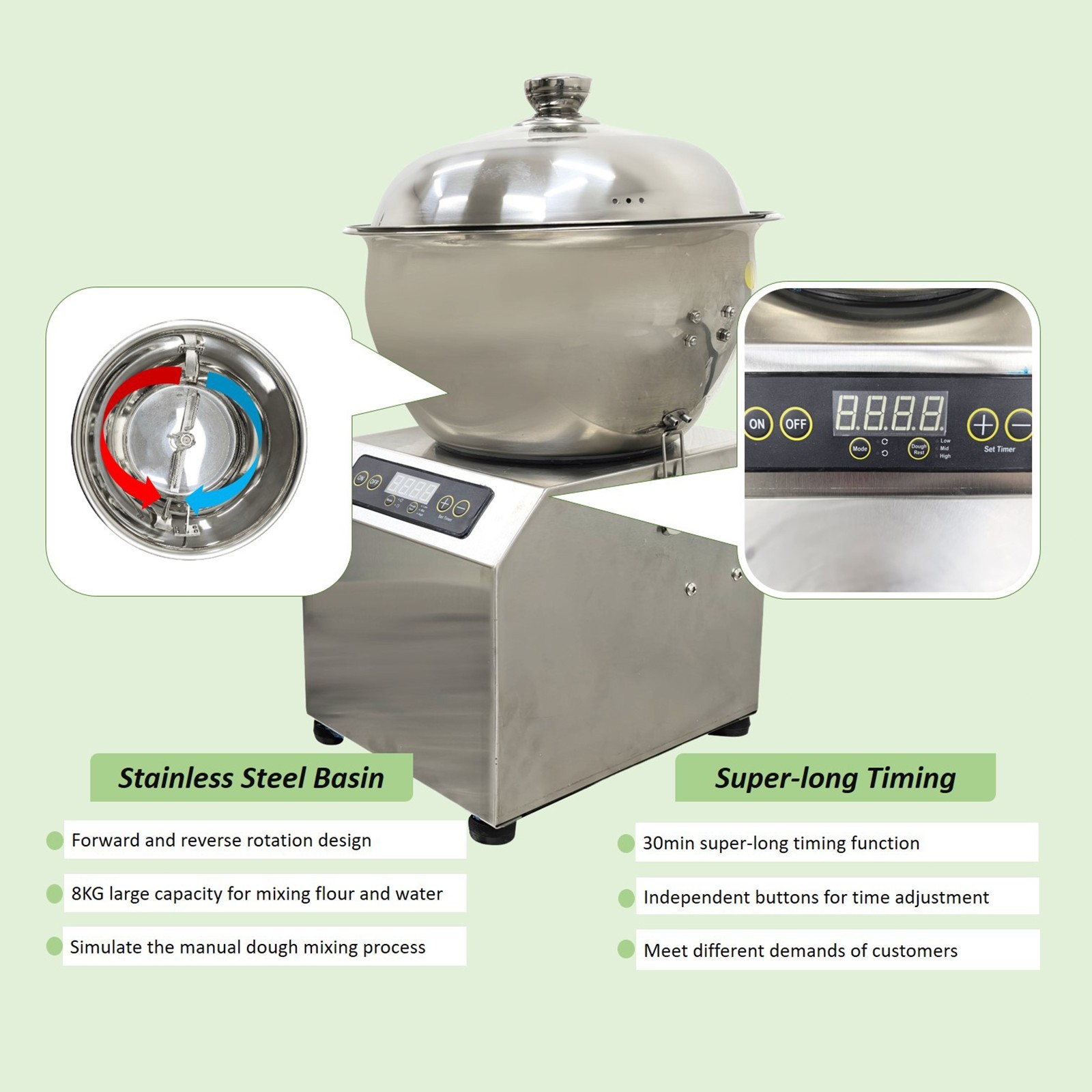 8KG 110V Electric Dough Mixer Bread Kneading Machine Auto Flour Mixer w/Heating