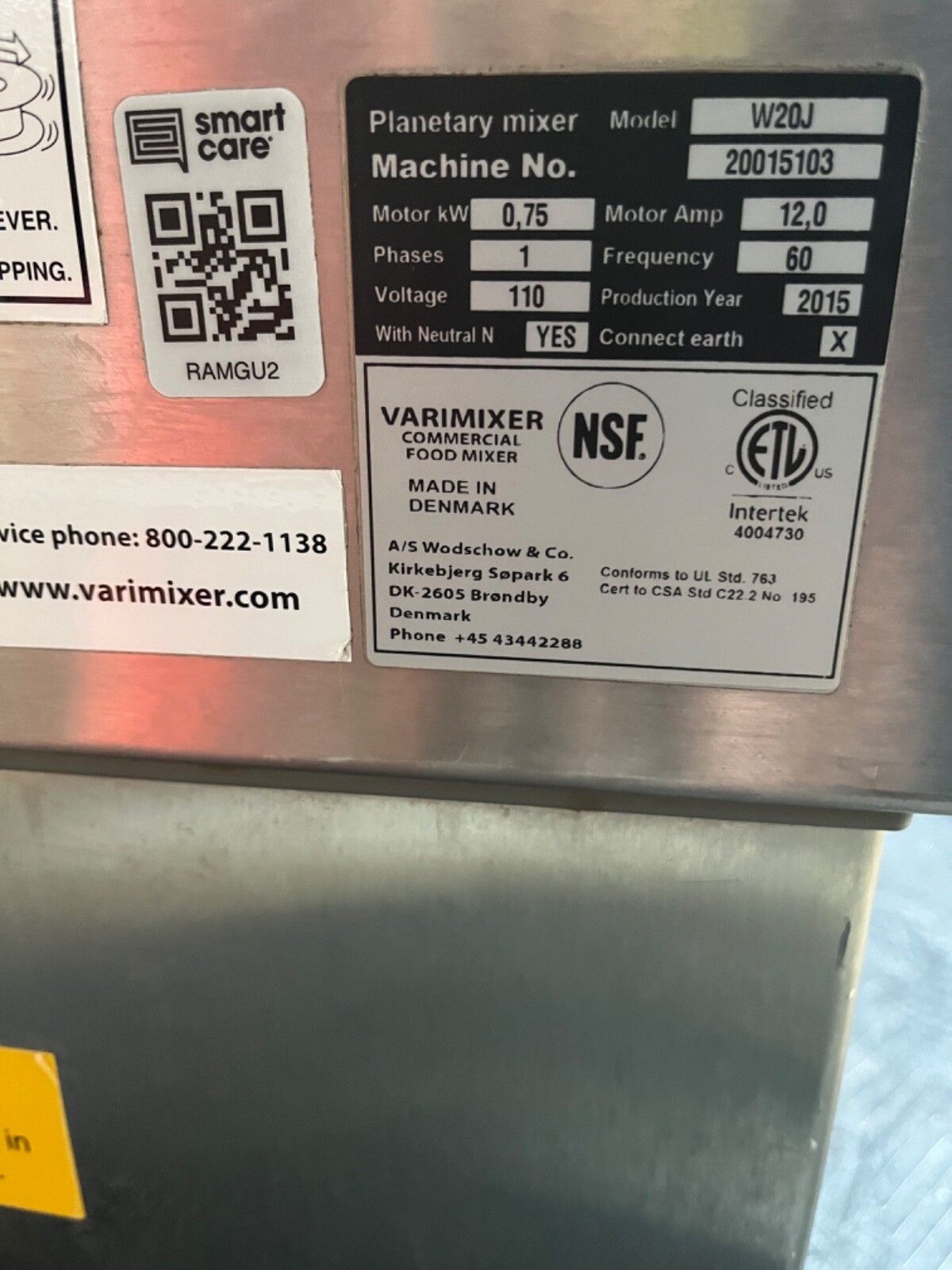 Pre-Owned Varimixer W20J Planetary Mixer Varimixer Commercial Mixer
