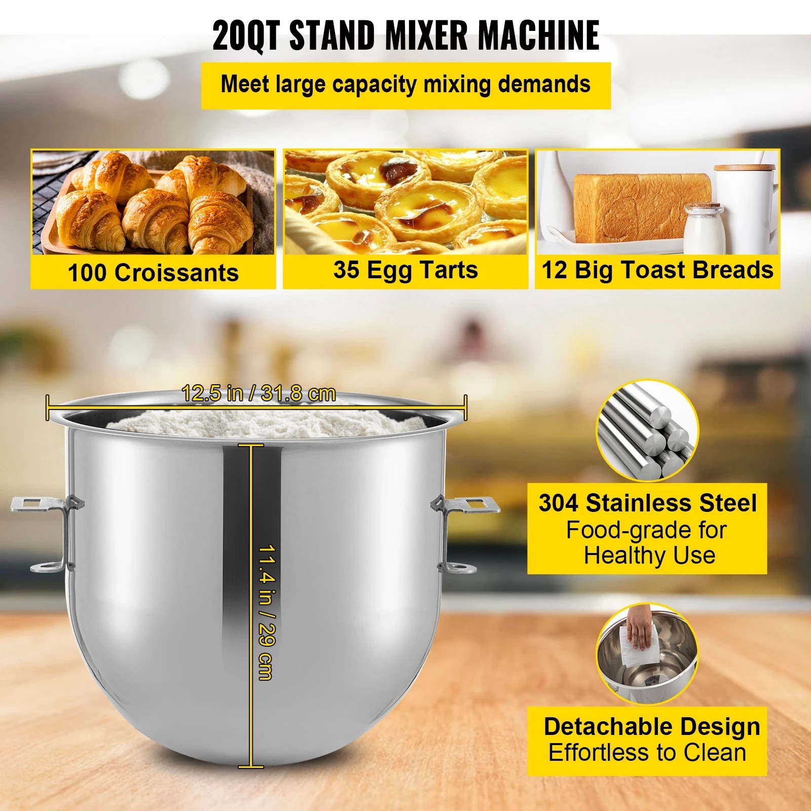 SucceBuy 20Qt Commercial Electric Stand Food Mixer 1100W Professional Kitchen