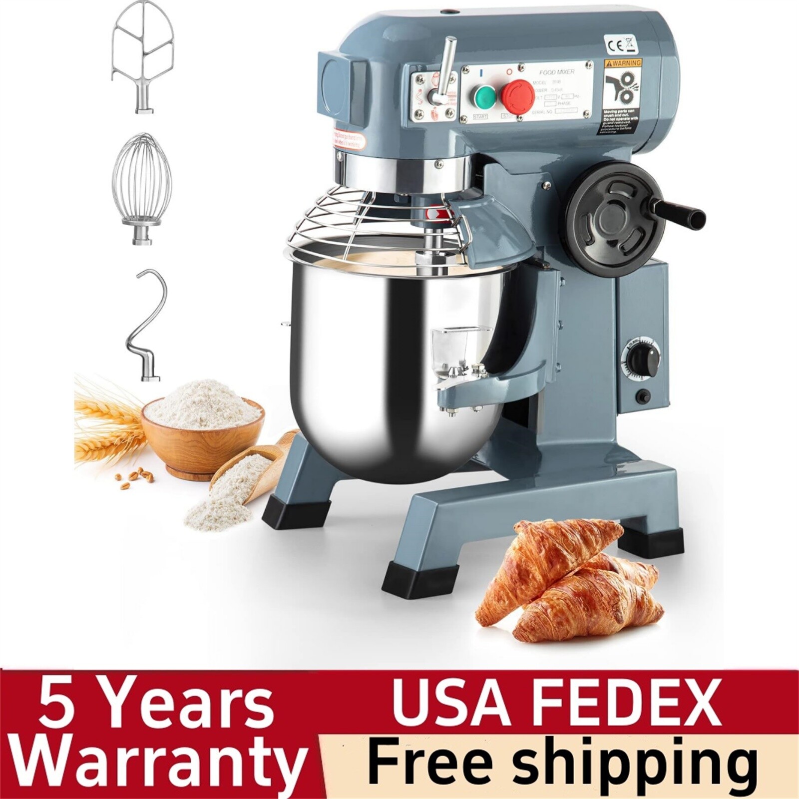 15Qt 600W Commercial Food Mixer 3 Speeds for Bakeries Restaurants Pizzerias 110V