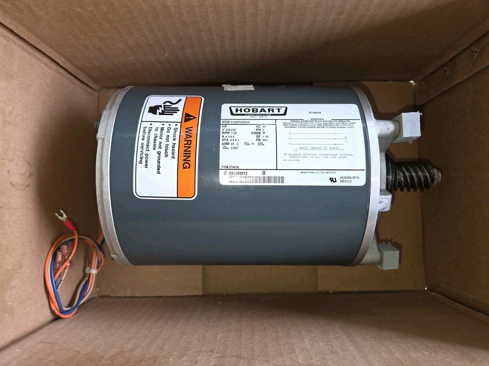 Genuine Hobart HL200 20qt Mixer Motor Assembly Part 874634