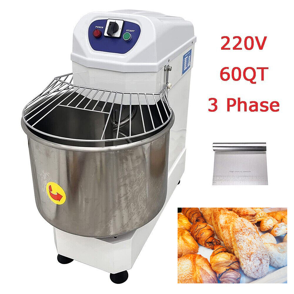 220V Electric Dough Mixer 60QT Stand Mixer Spiral Dough Kneading Machine 3 Phase