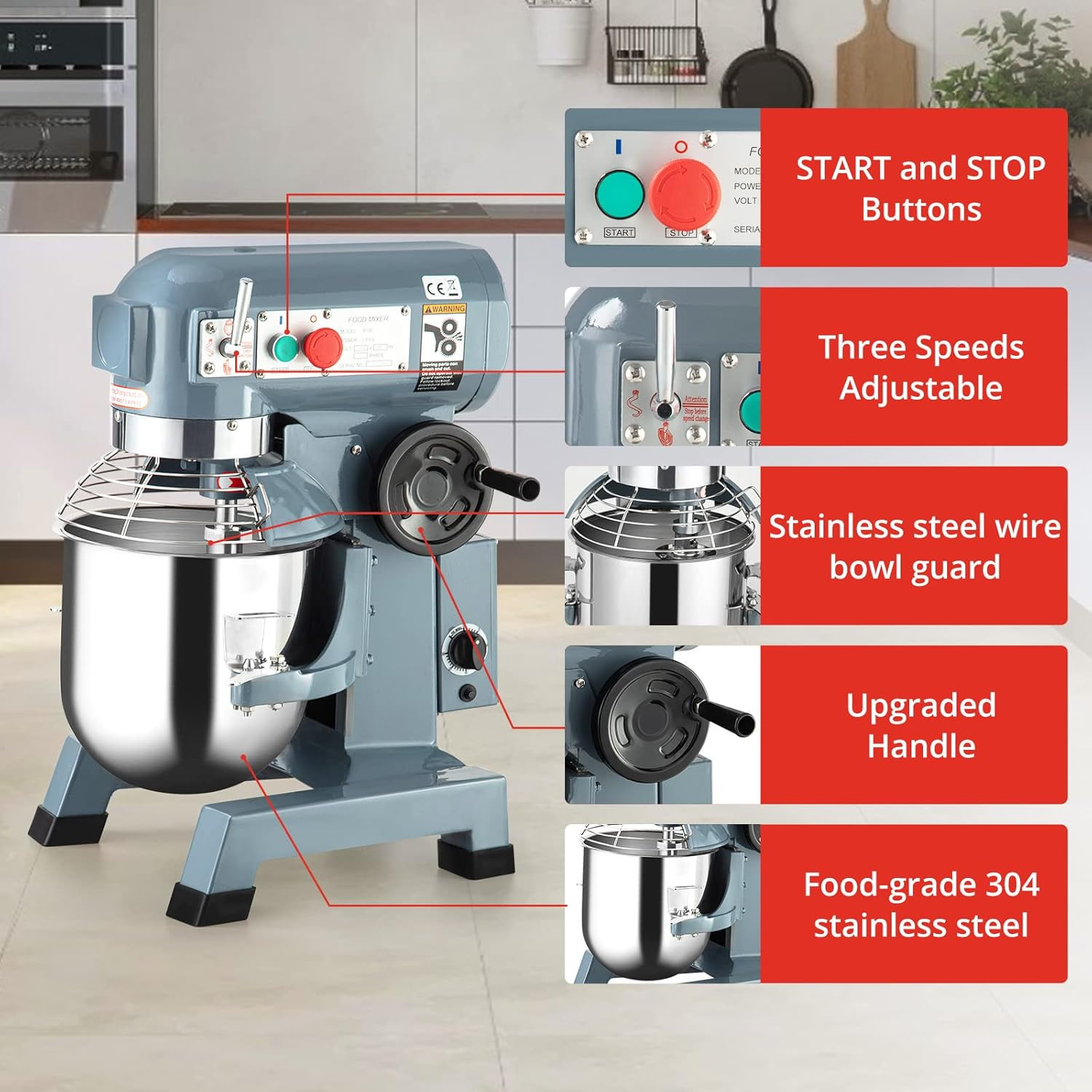15QT Commercial Food Mixer 600W – Durable Stainless Steel for Bakeries & Pizzeri
