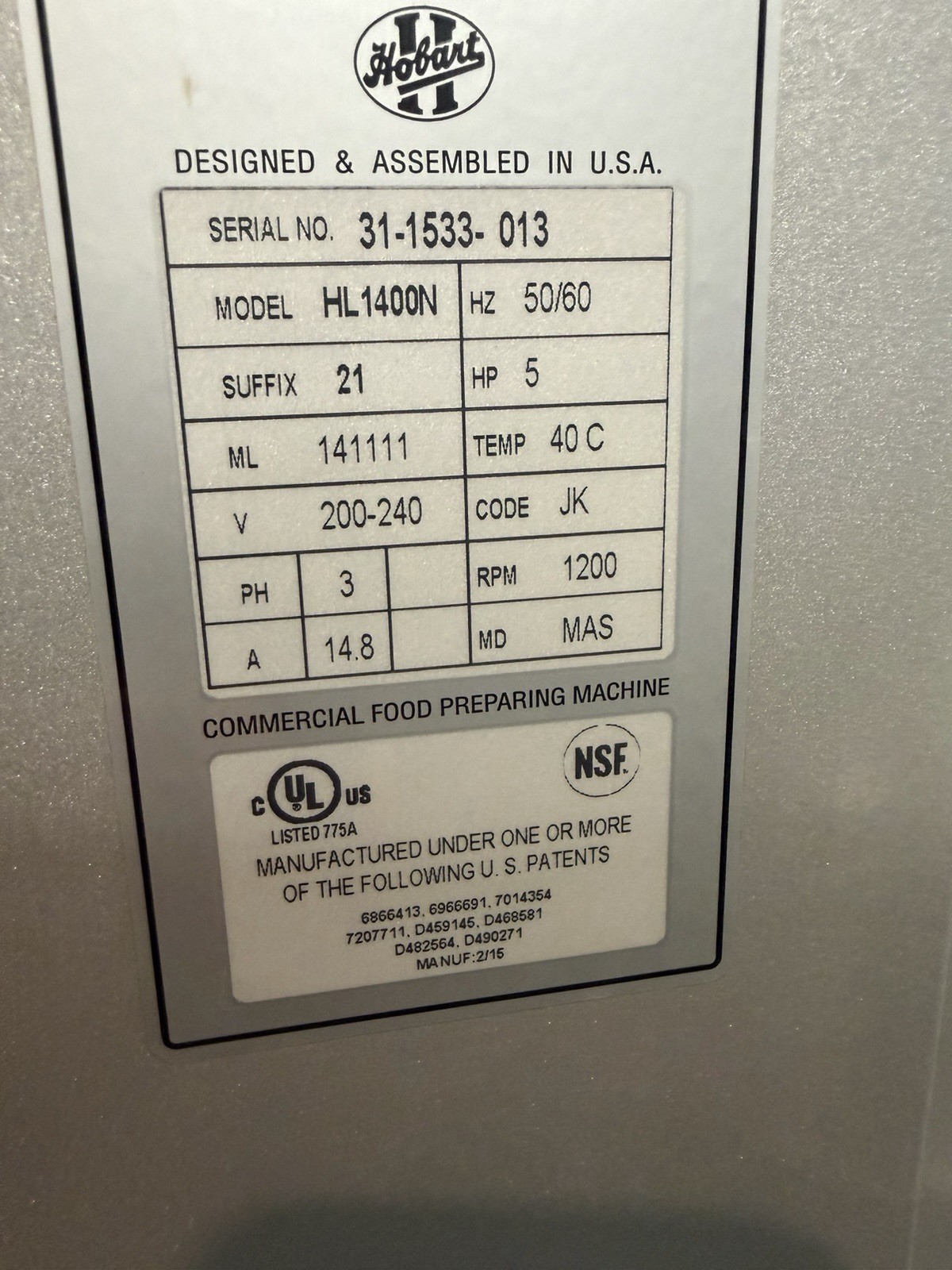 Hobart HL1400N 4 Speed Floor Model Commercial Mixer, Stainless Steel
