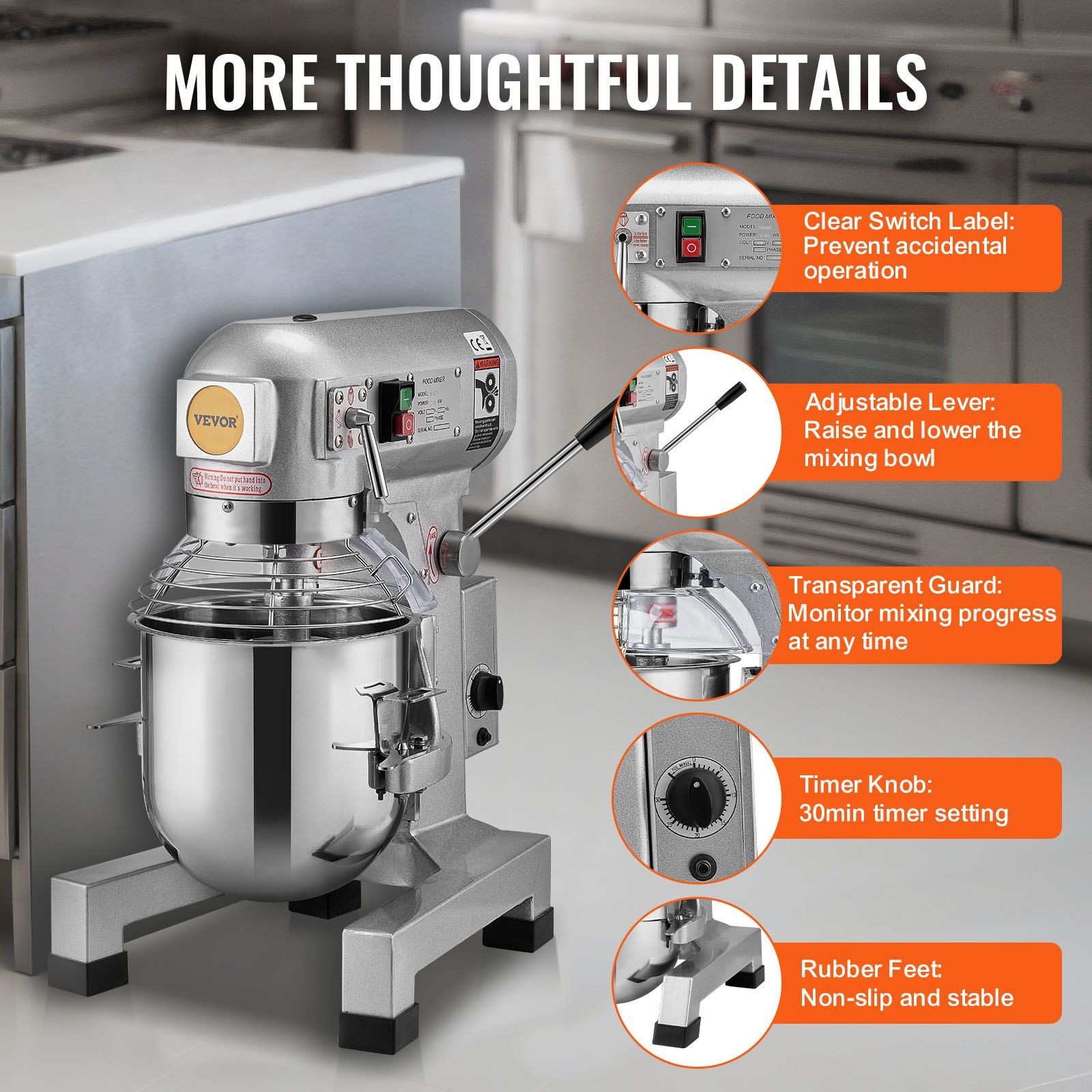 Industrial 10L 3-Speed 550W Dough Mixer with Safety Overload Protection