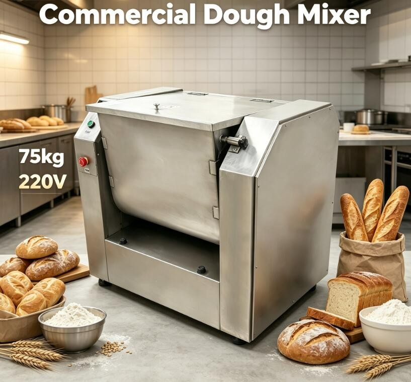 75L Commercial Dough Mixer Stainless Steel Electric Flour Mixing Machine 220V